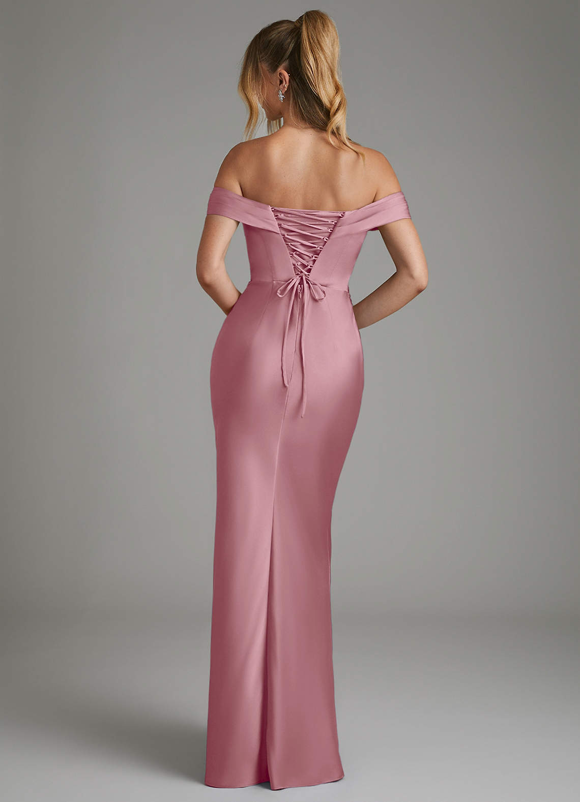 Hayden Mermaid Off-the-Shoulder Stretch Satin Bridesmaid Dress in Vintage Mauve