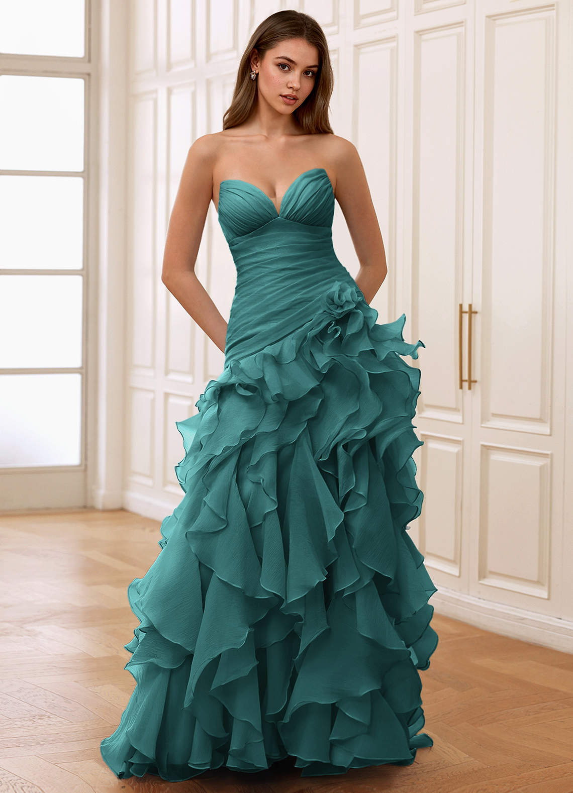 Christabelle Mermaid Sweetheart Chiffon Evening Dress in Peacock
