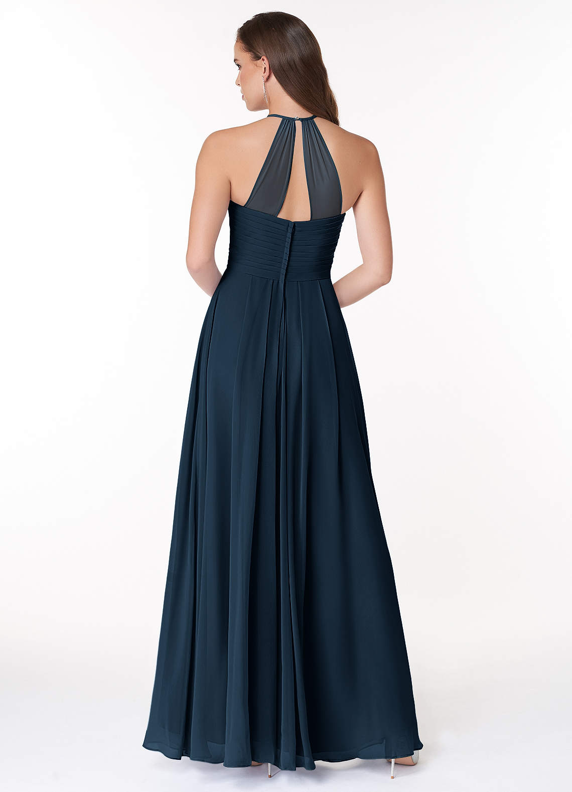 Ginger A-Line Halter Chiffon Bridesmaid Dress in Dark Navy