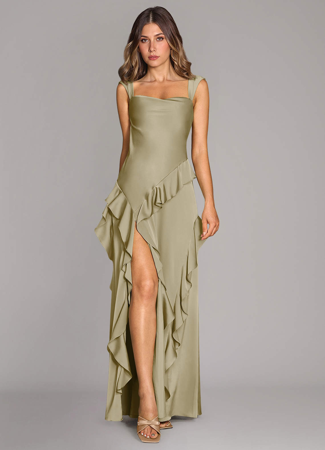 Sloane A-Line Sweetheart Stretch Satin Bridesmaid Dress in Moss Green