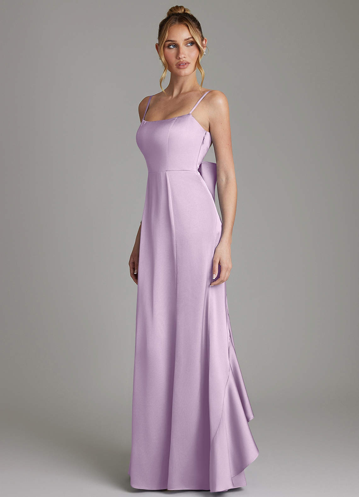 Zherra Mermaid Scoop-Neck Stretch Satin Bridesmaid Dress in Frosted Lilac