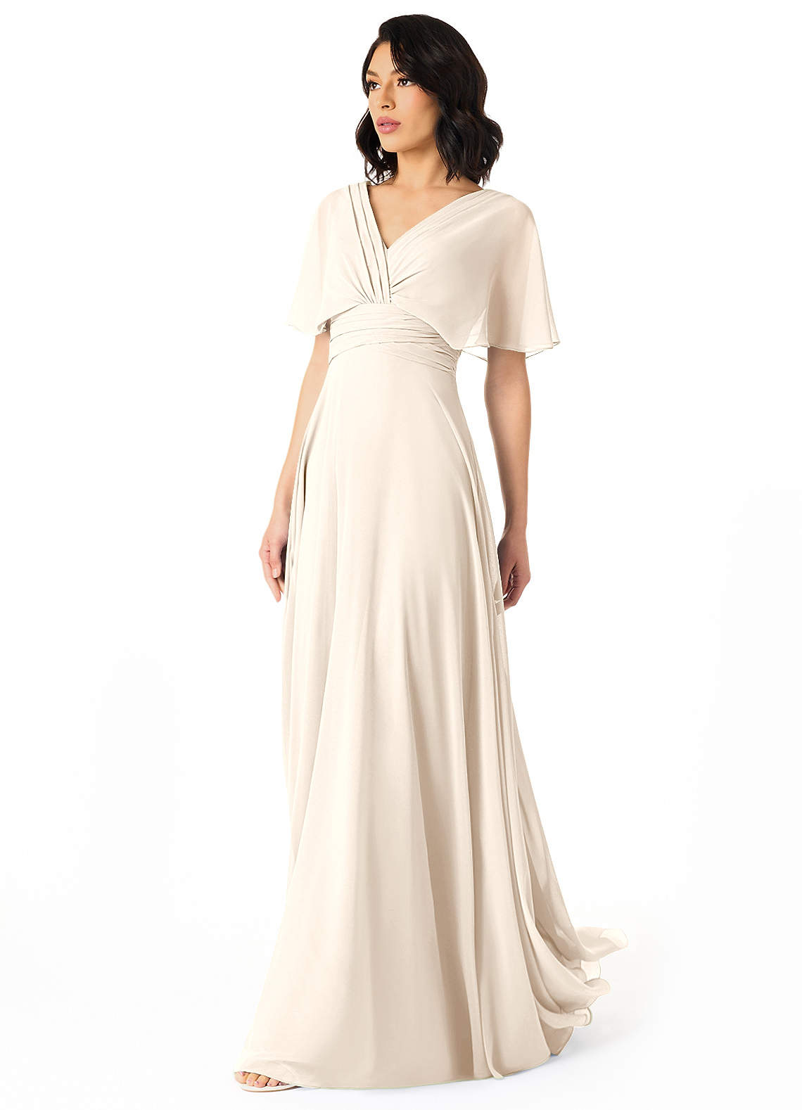 Pamela A-Line V-Neck Chiffon Bridesmaid Dress in White Alabaster