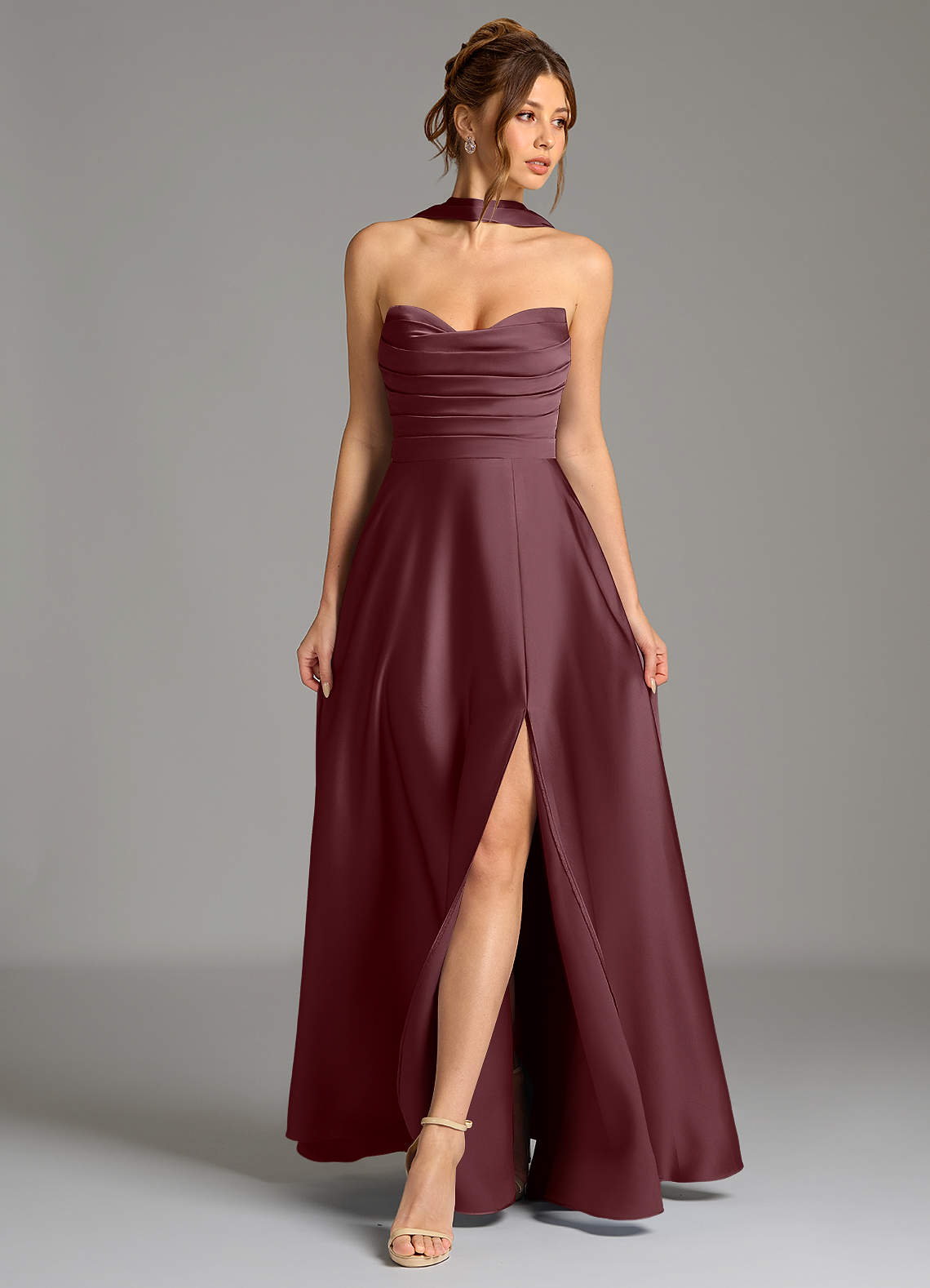Ayla A-Line Sweetheart Stretch Satin Bridesmaid Dress in Sangria
