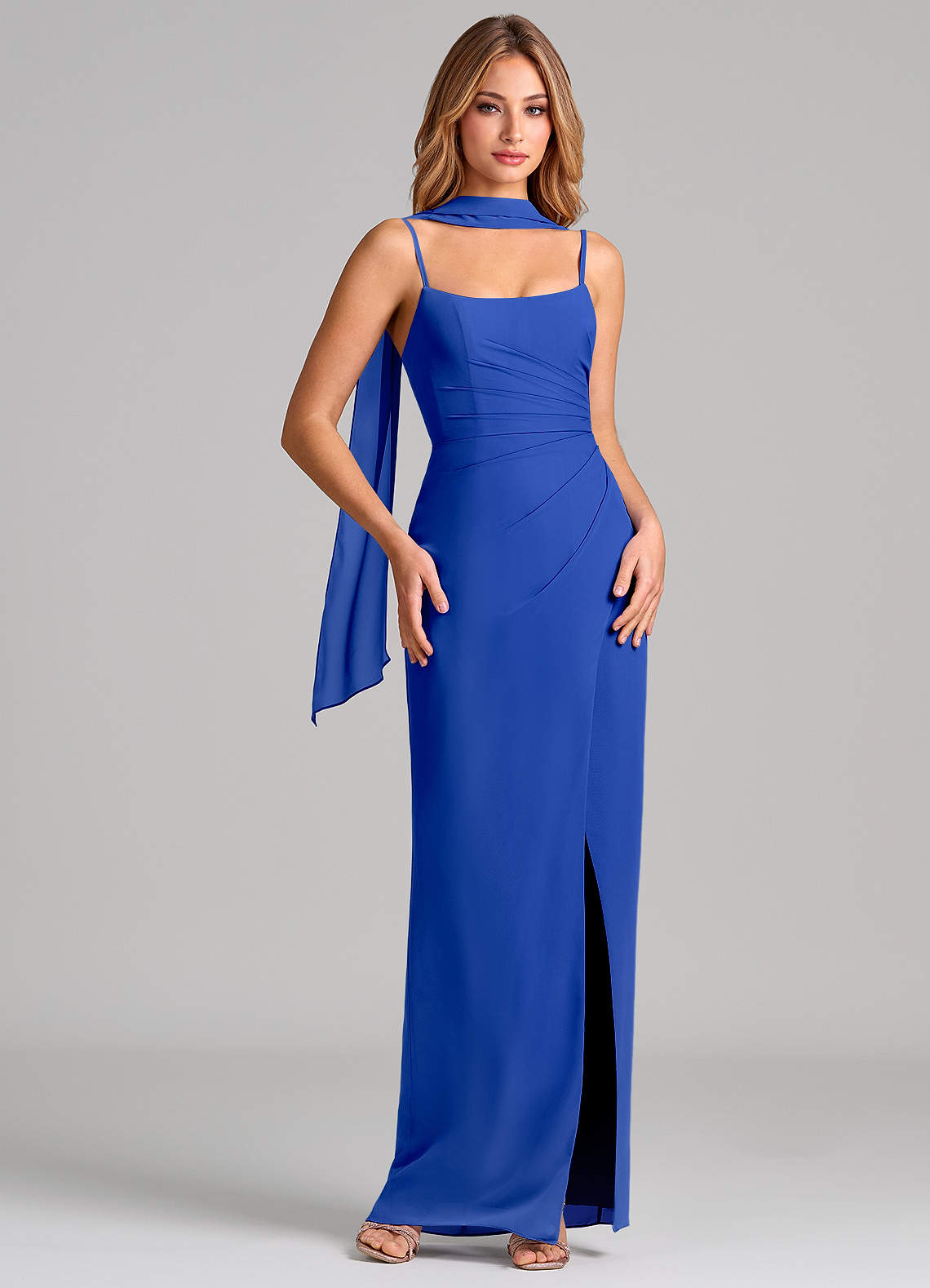 Calandra Sheath Scoop-Neck Chiffon Bridesmaid Dress in Royal Blue