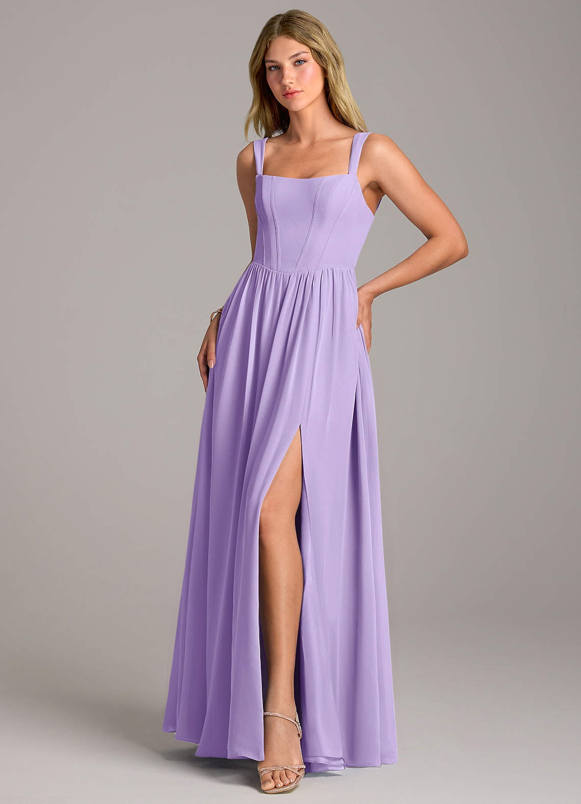 Rosaline A-Line Square-Neck Chiffon Bridesmaid Dress in Lilac
