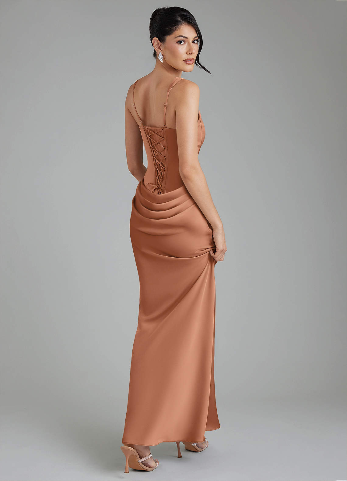 Etta Mermaid Square-Neck Stretch Satin Bridesmaid Dress in Bronzer
