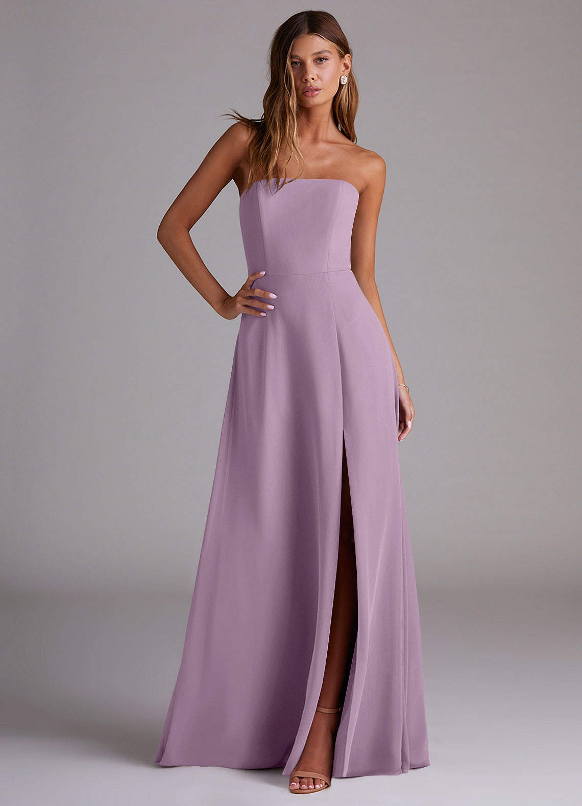 Wren A-Line Straight-Neck Chiffon Bridesmaid Dress in Wisteria