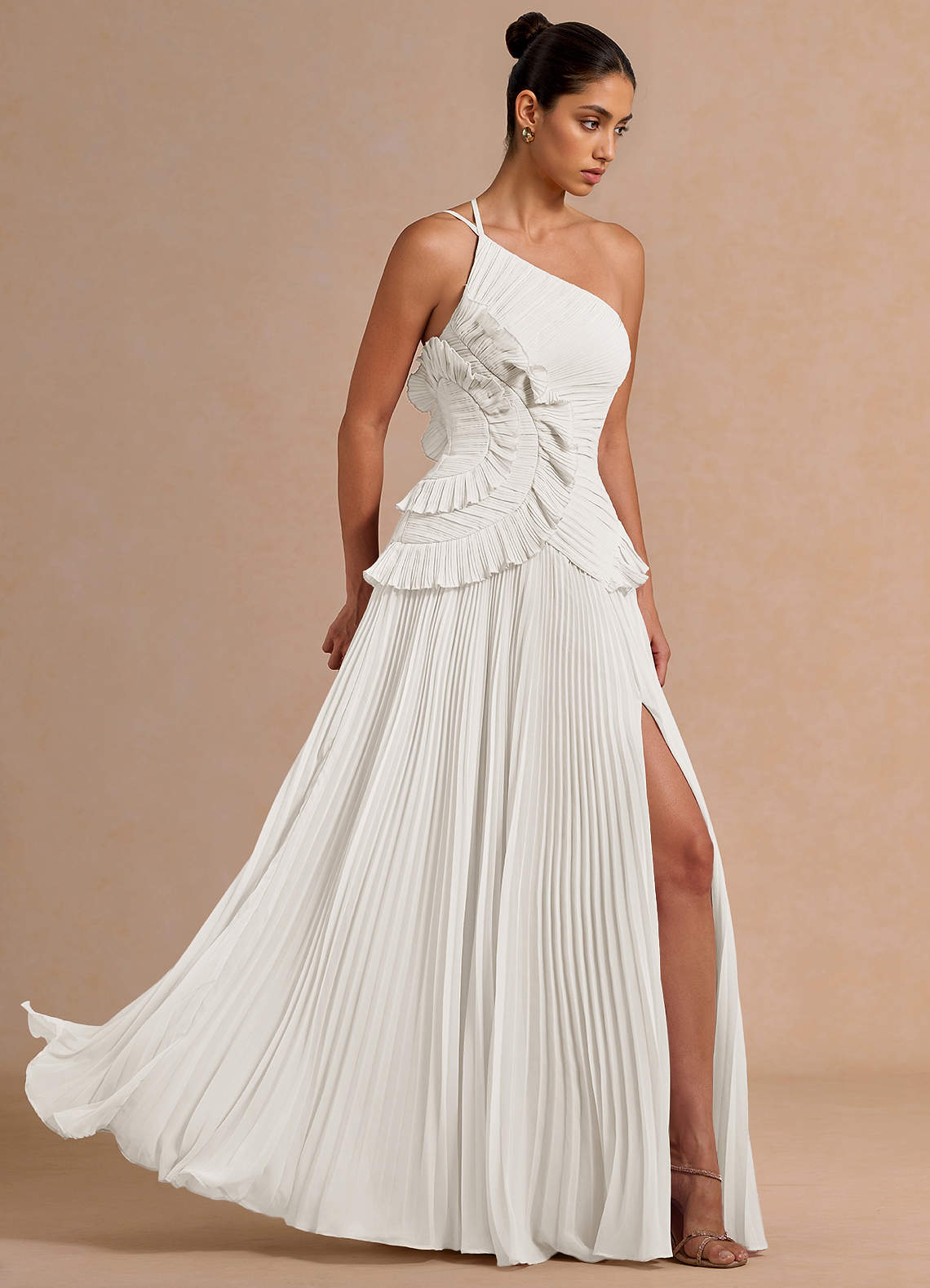 Melody A-Line One-Shoulder Chiffon Evening Dress in White
