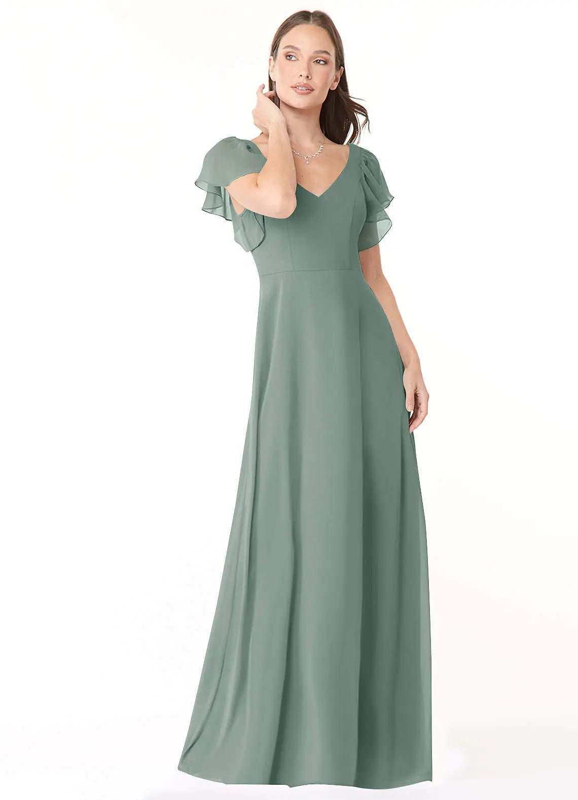 Syenna A-Line V-Neck Chiffon Bridesmaid Dress in Silver Sage