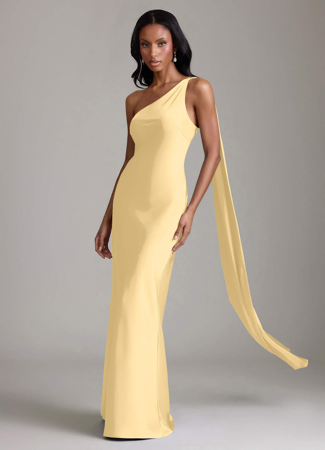 Juniper Mermaid One-Shoulder Stretch Satin Bridesmaid Dress in Butter