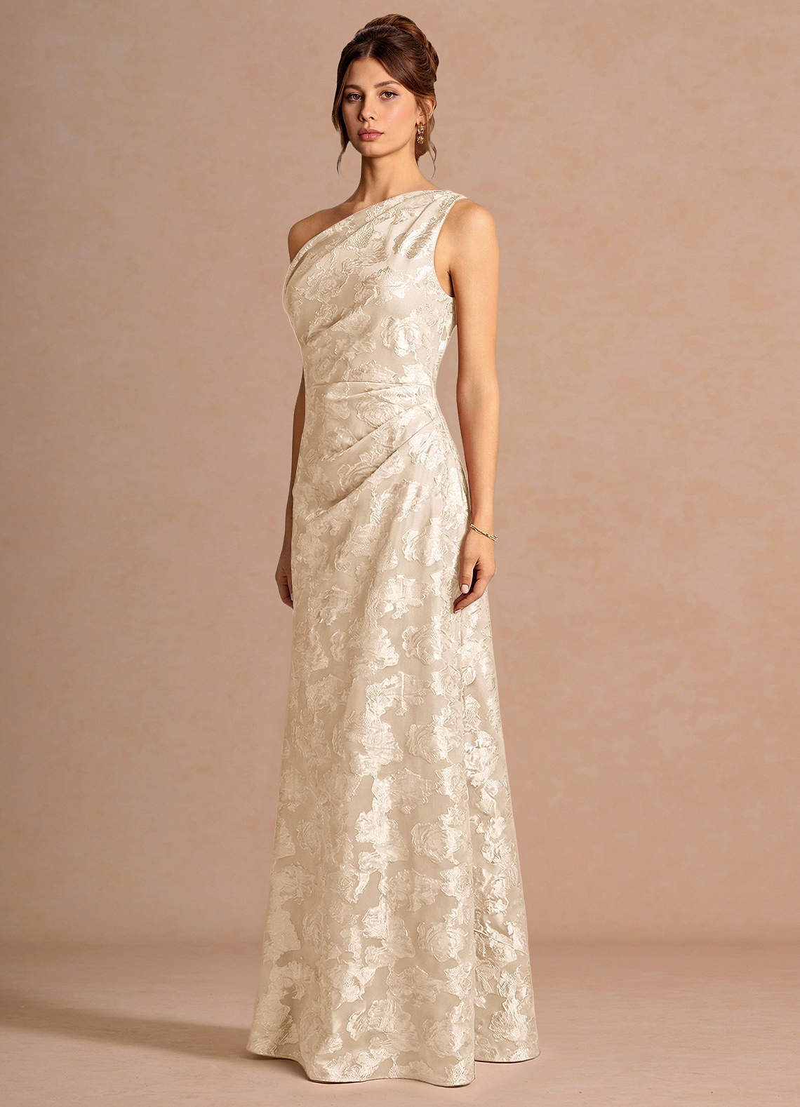 Kismet Mermaid One-Shoulder Fil Coupé Wedding Guest Dress in Cream