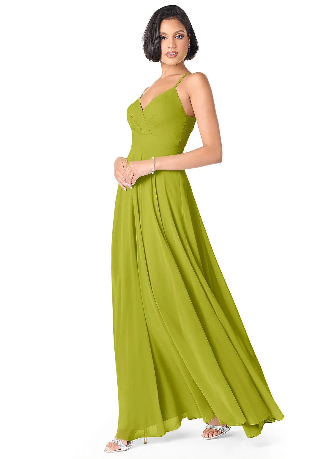 Avelina A-Line V-Neck Chiffon Bridesmaid Dress in Lemongrass
