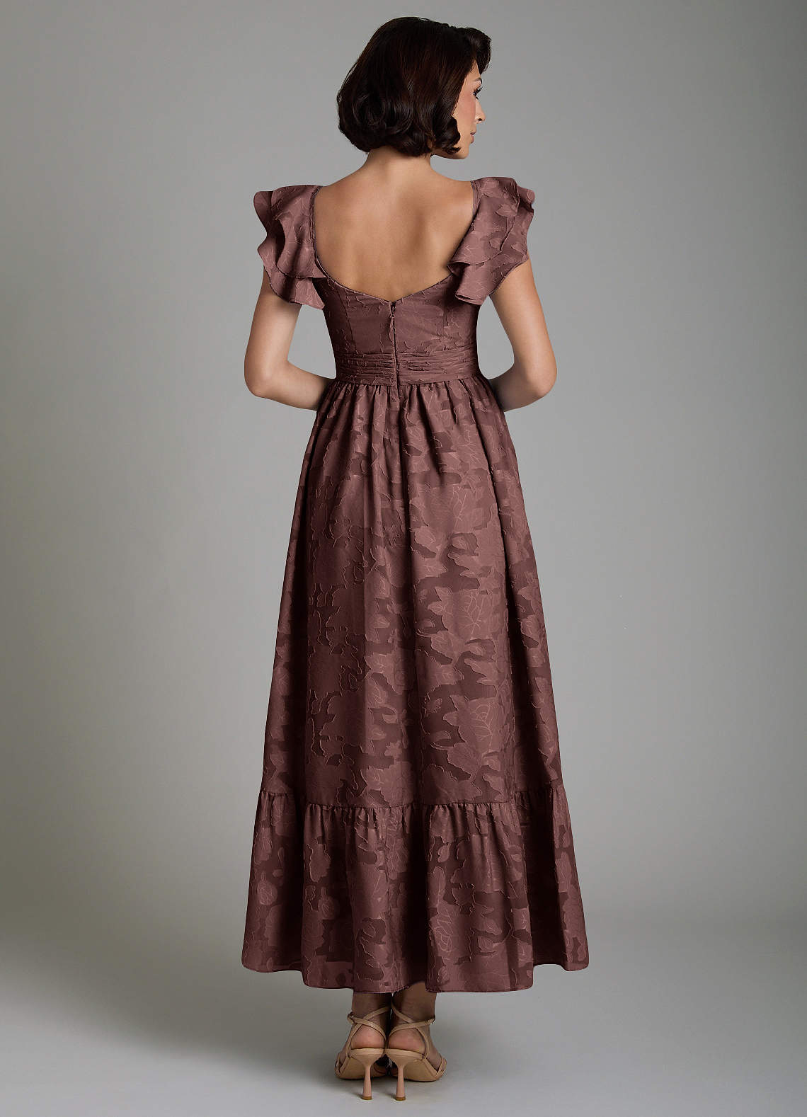 Anaya A-Line V-Neck Floral Burnout Bridesmaid Dress in Espresso