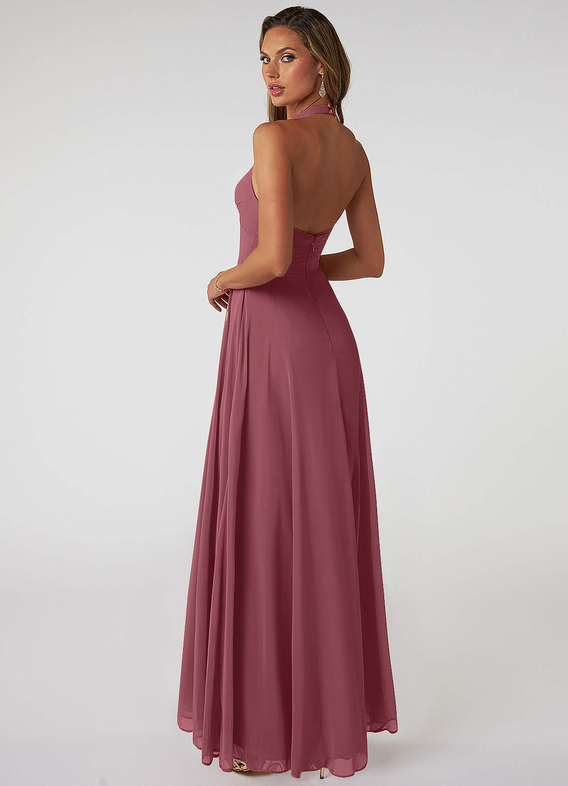 Tessie A-Line V-Neck Chiffon Bridesmaid Dress in Desert Rose