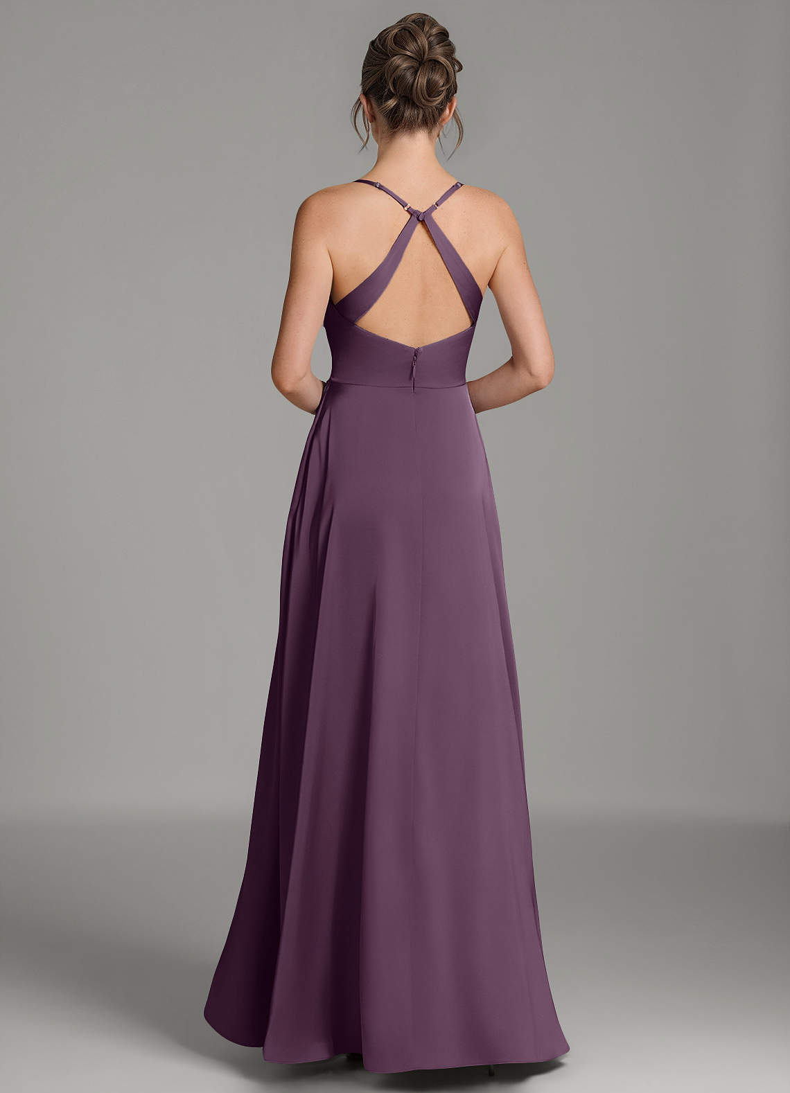 Frankie A-Line Scoop-Neck Stretch Satin Bridesmaid Dress in Plum
