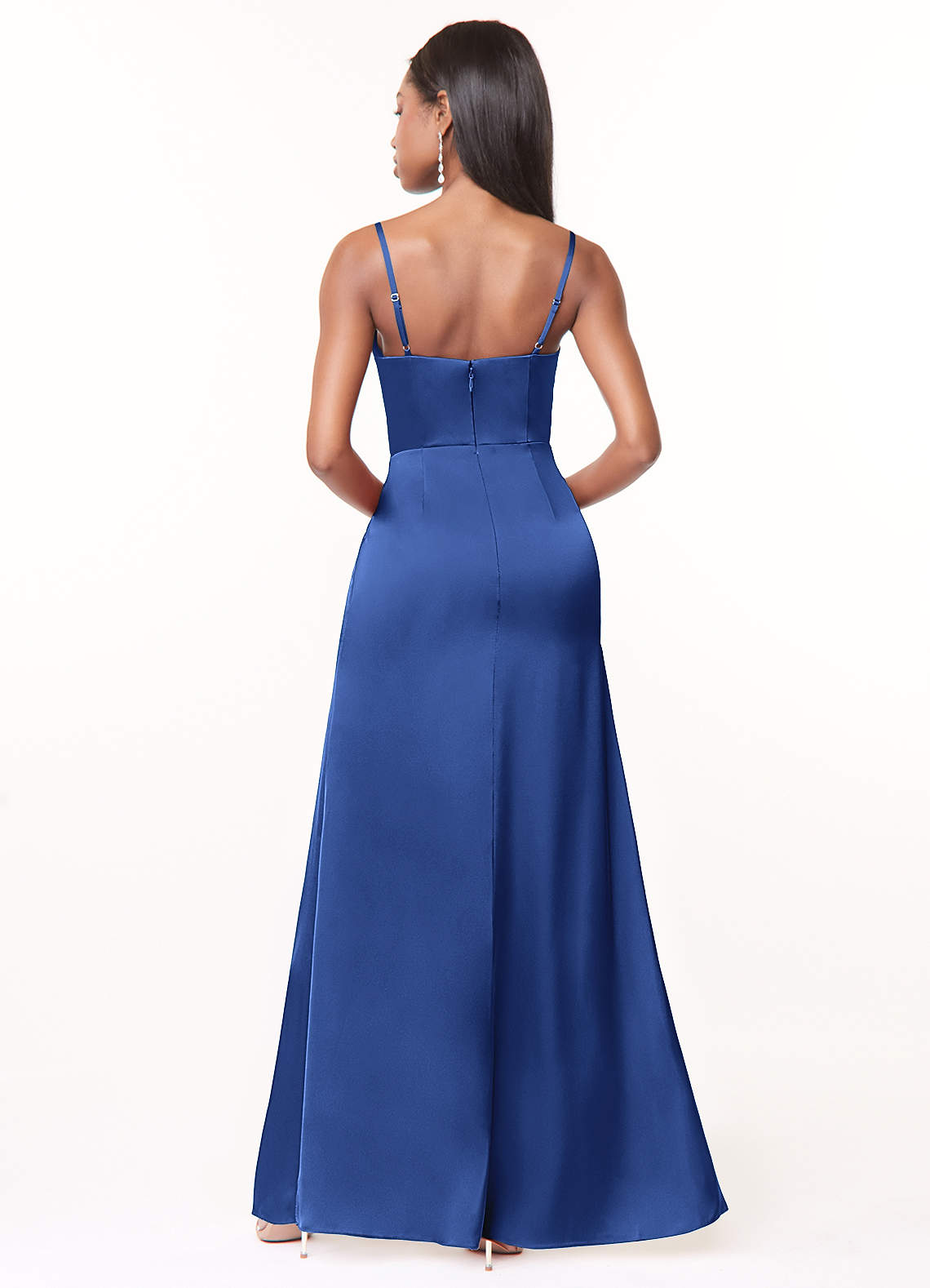 Maci A-Line V-Neck Stretch Satin Bridesmaid Dress in Royal Blue