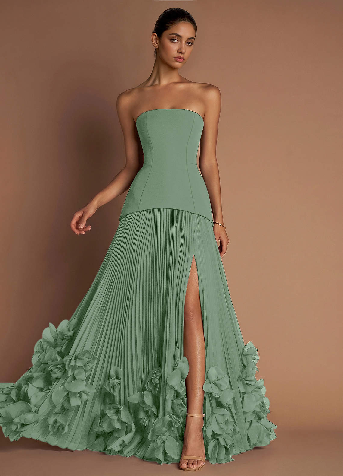 Marnie A-Line Corset Crepe Chiffon Evening Dress in Blushing Pink