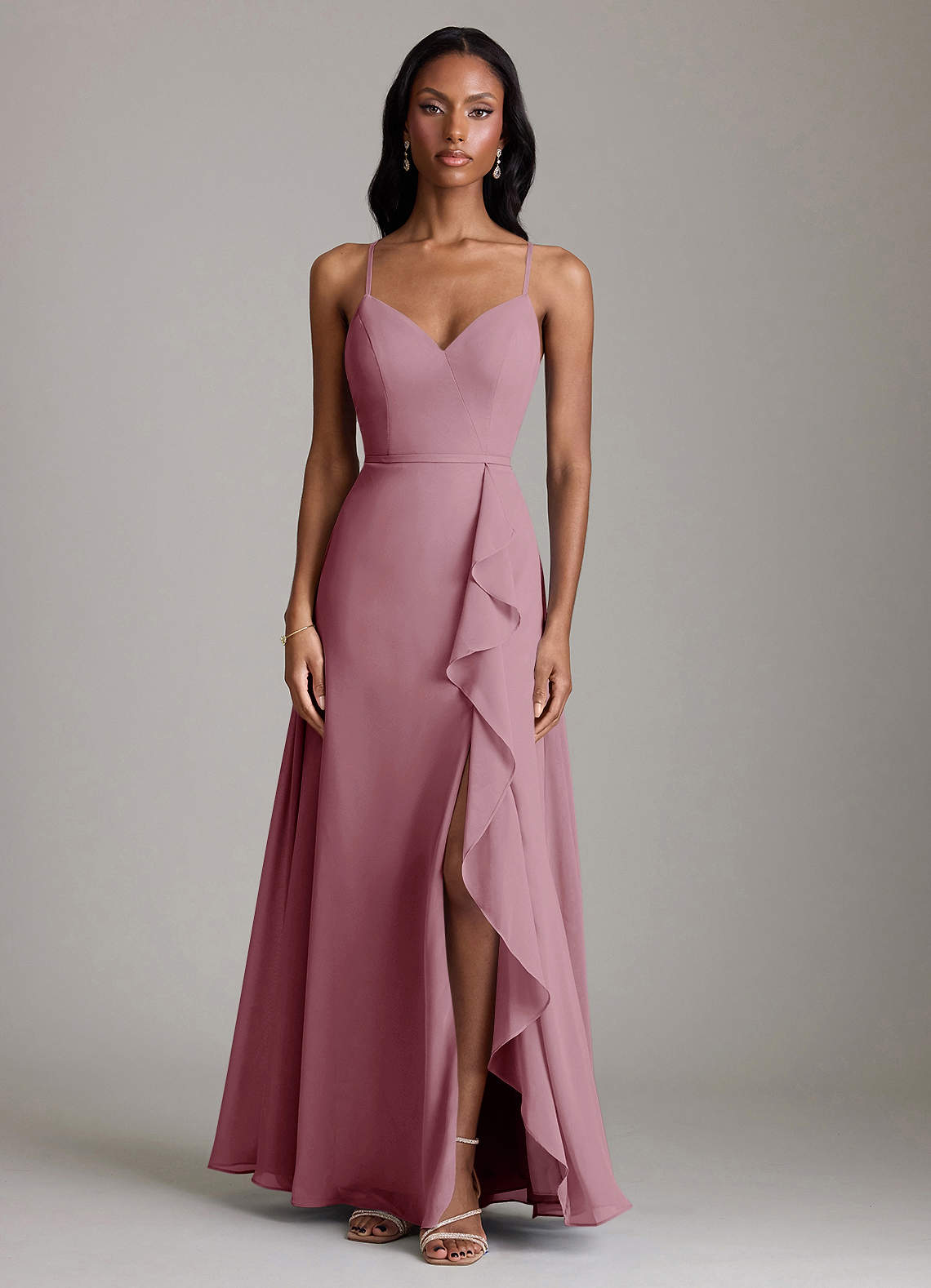 Naeem A-Line V-Neck Chiffon Bridesmaid Dress in Vintage Mauve