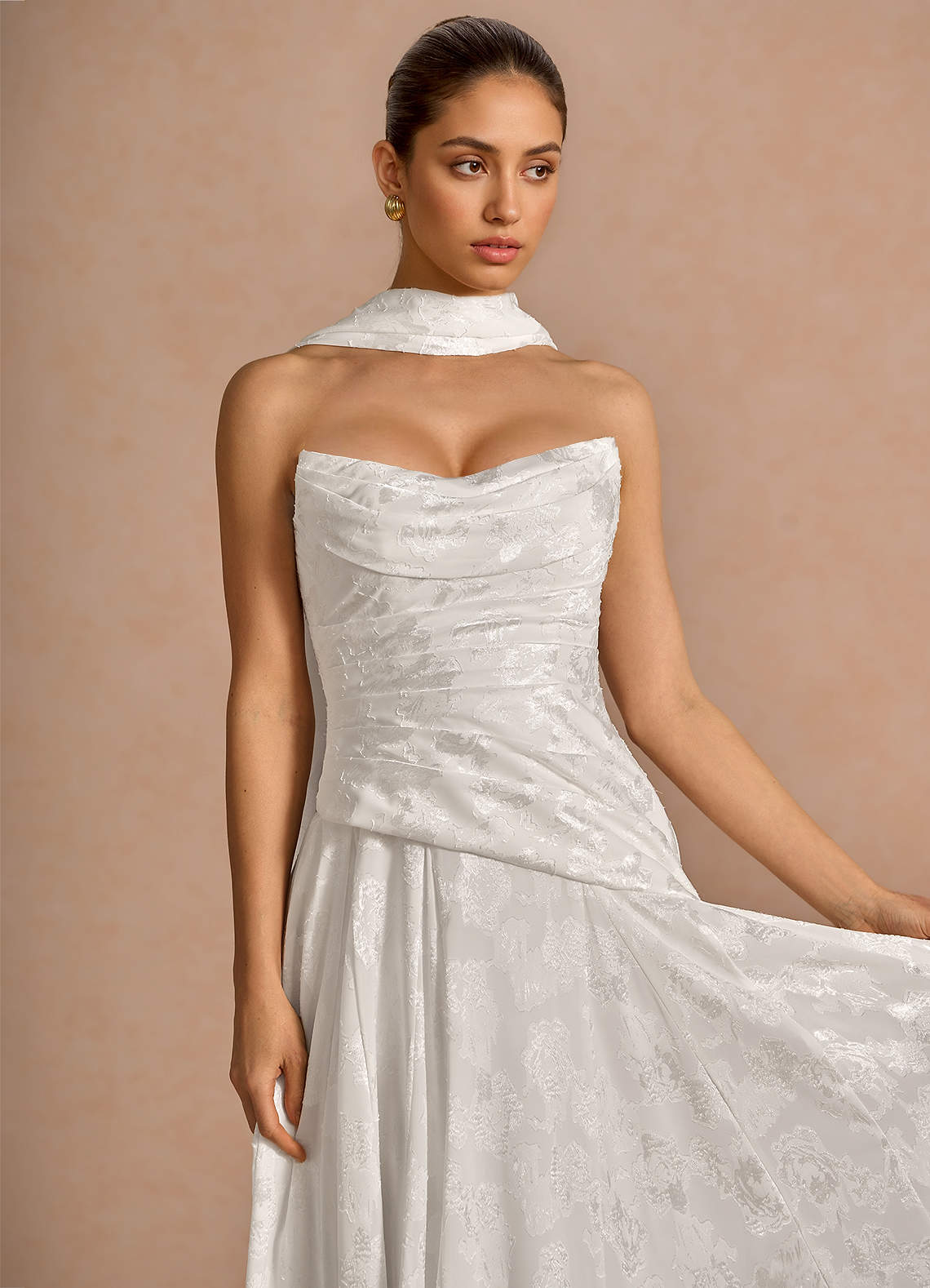 Gabriela A-Line Corset Fil Coupé Wedding Guest Dress in White