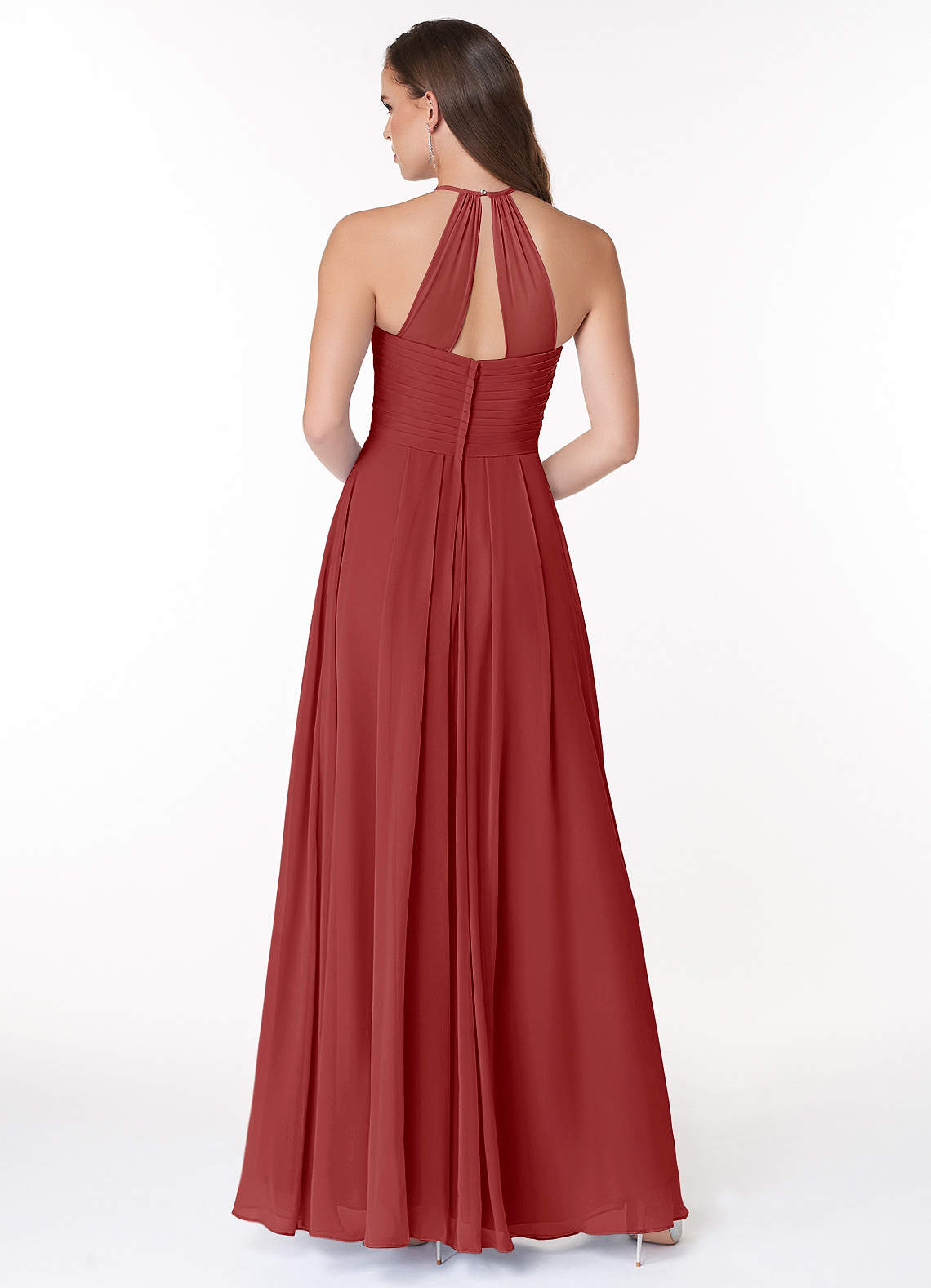 Ginger A-Line Halter Chiffon Bridesmaid Dress in Rust