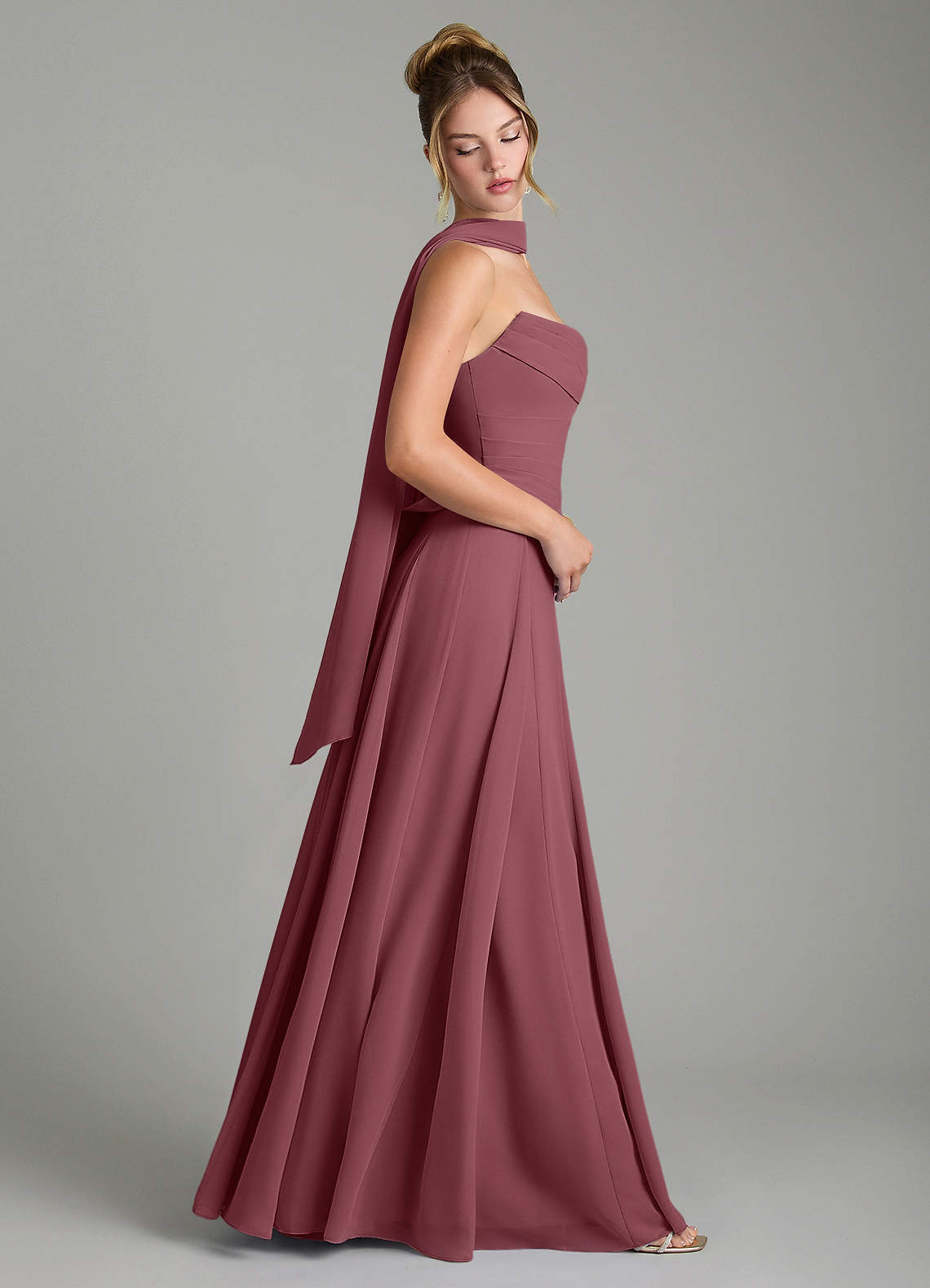Gabriela A-Line Cowl-Neck Chiffon Bridesmaid Dress in Desert Rose