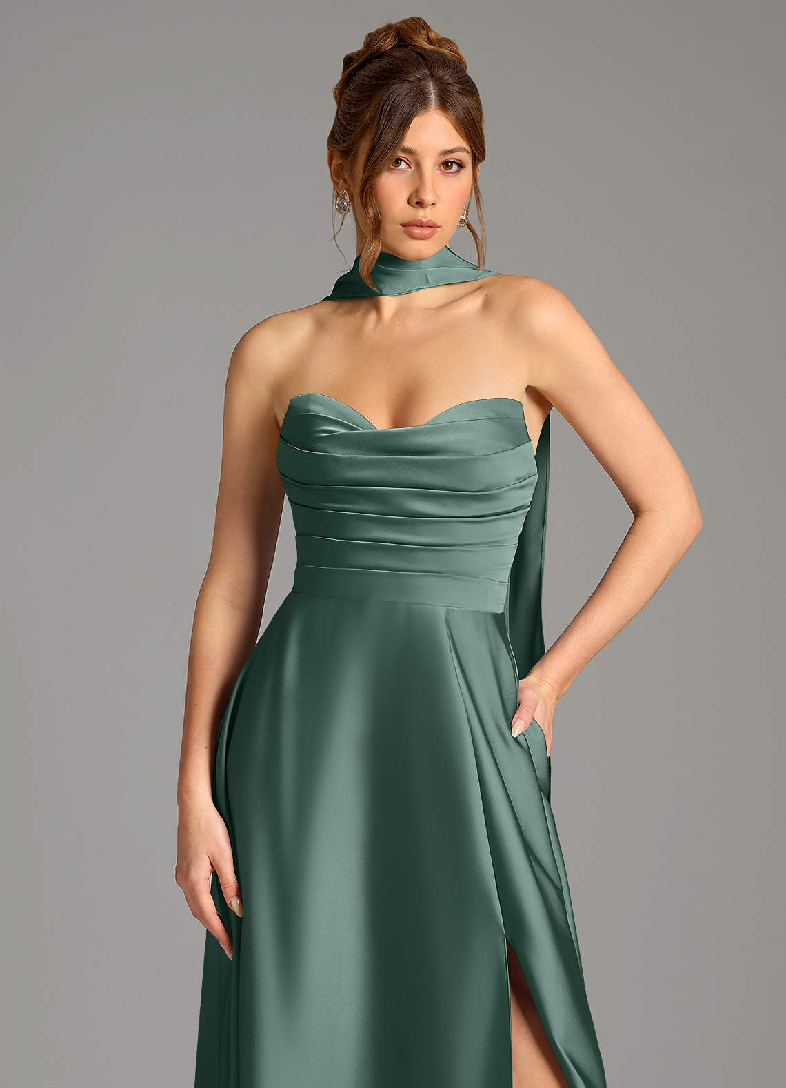 Ayla A-Line Sweetheart Stretch Satin Bridesmaid Dress in Eucalyptus