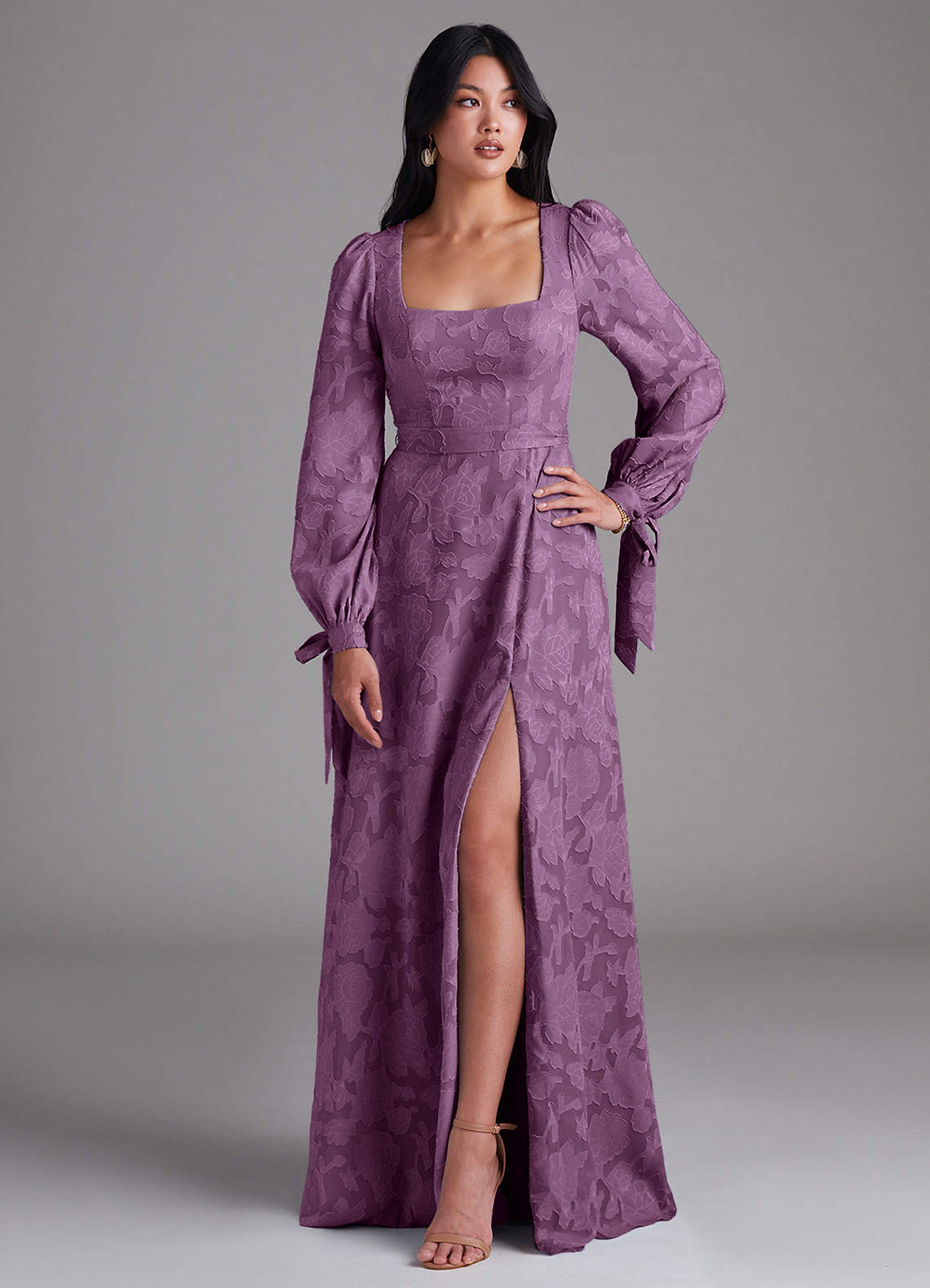 Leonia A-Line Square-Neck Stretch Satin Bridesmaid Dress in Wisteria