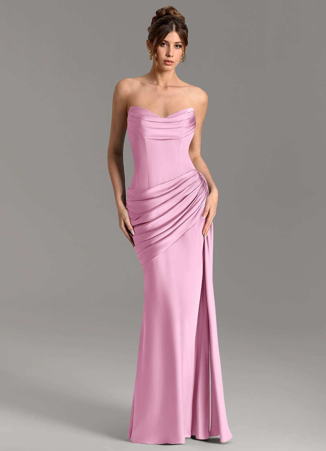 Zorah Mermaid Sweetheart Stretch Satin Bridesmaid Dress in candy pink