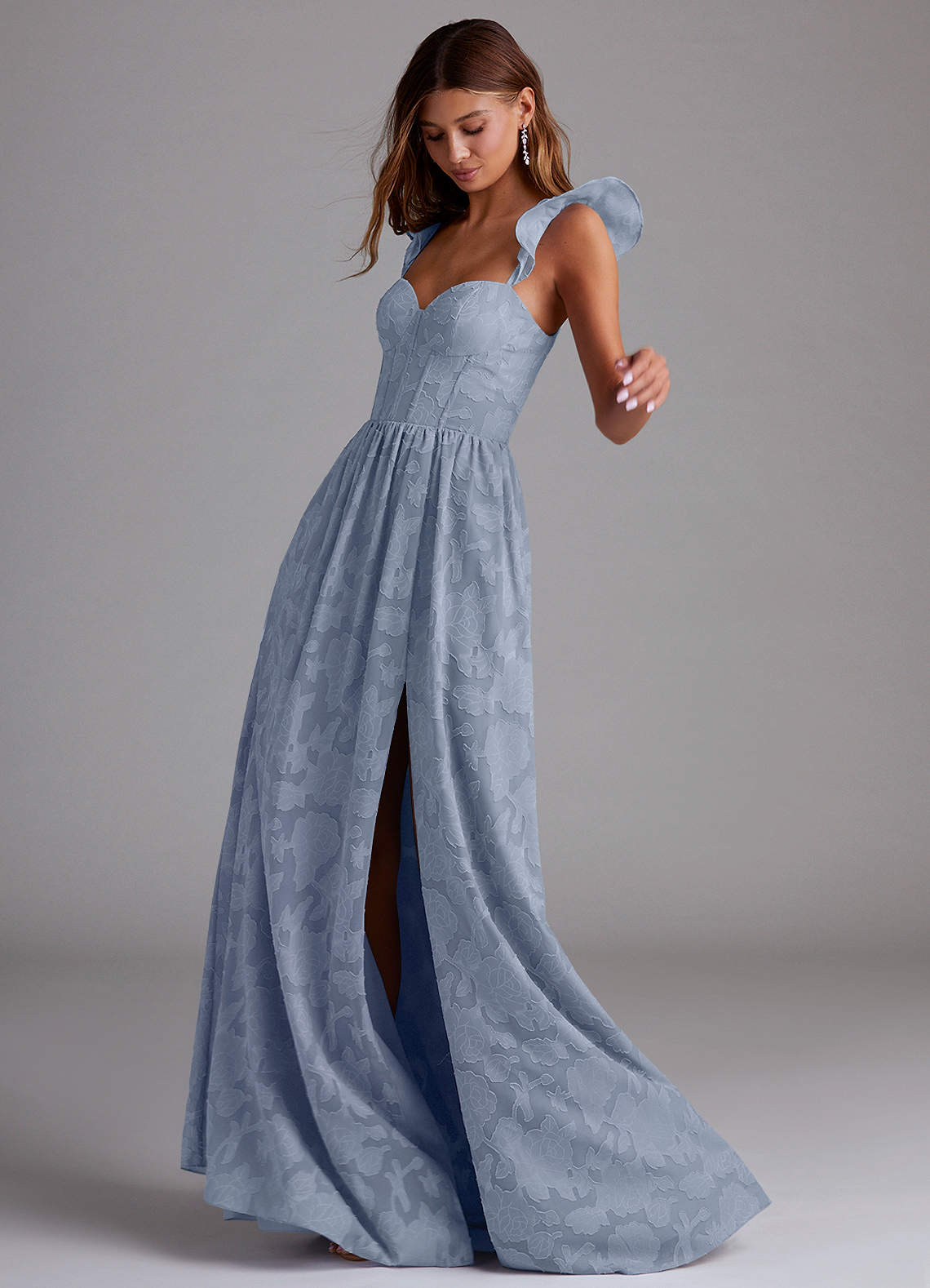 Denisse A-Line Sweetheart Floral Burnout Bridesmaid Dress in dusty blue