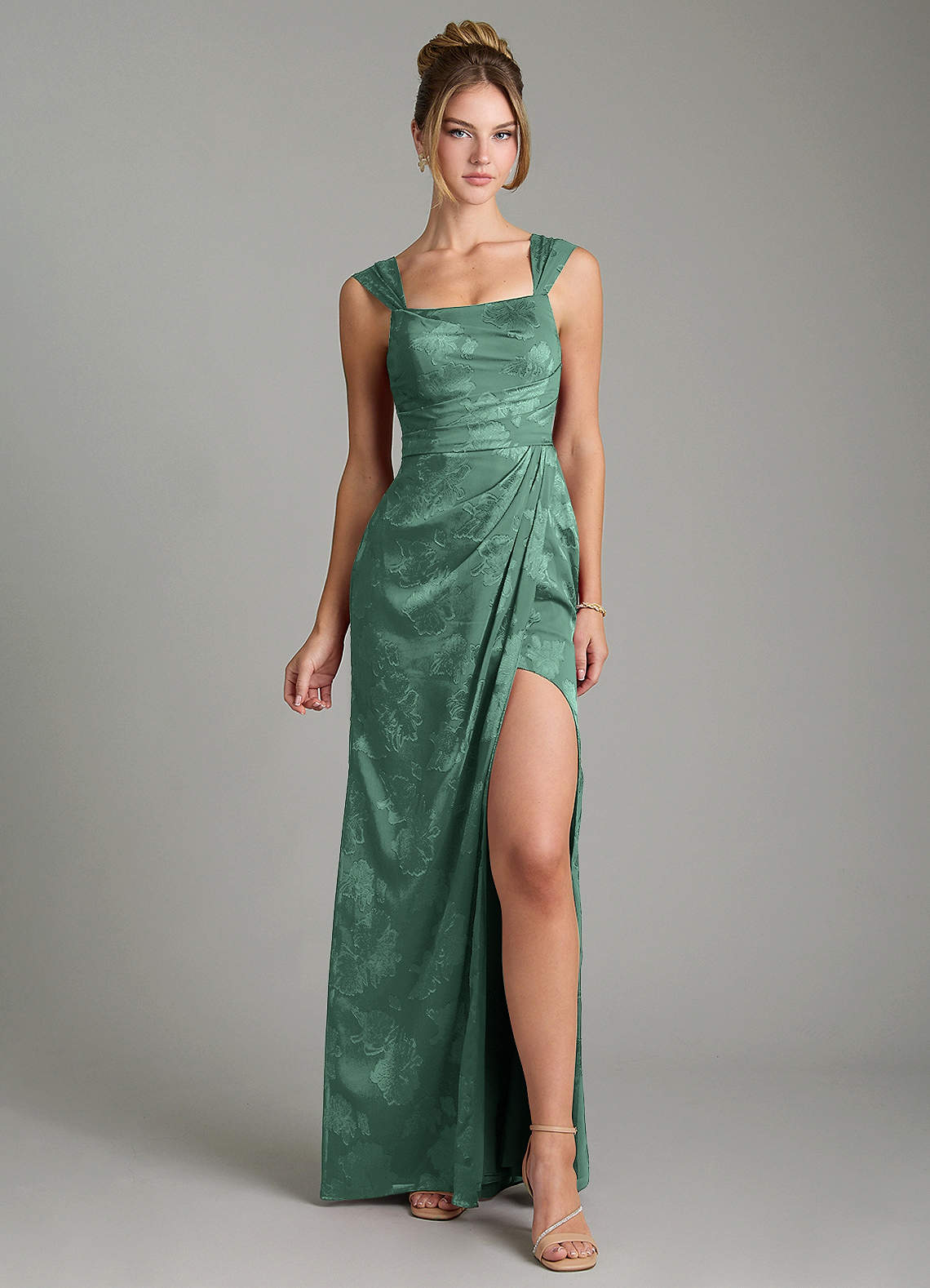 Kaelis Mermaid Scoop-Neck Jacquard Bridesmaid Dress in Eucalyptus