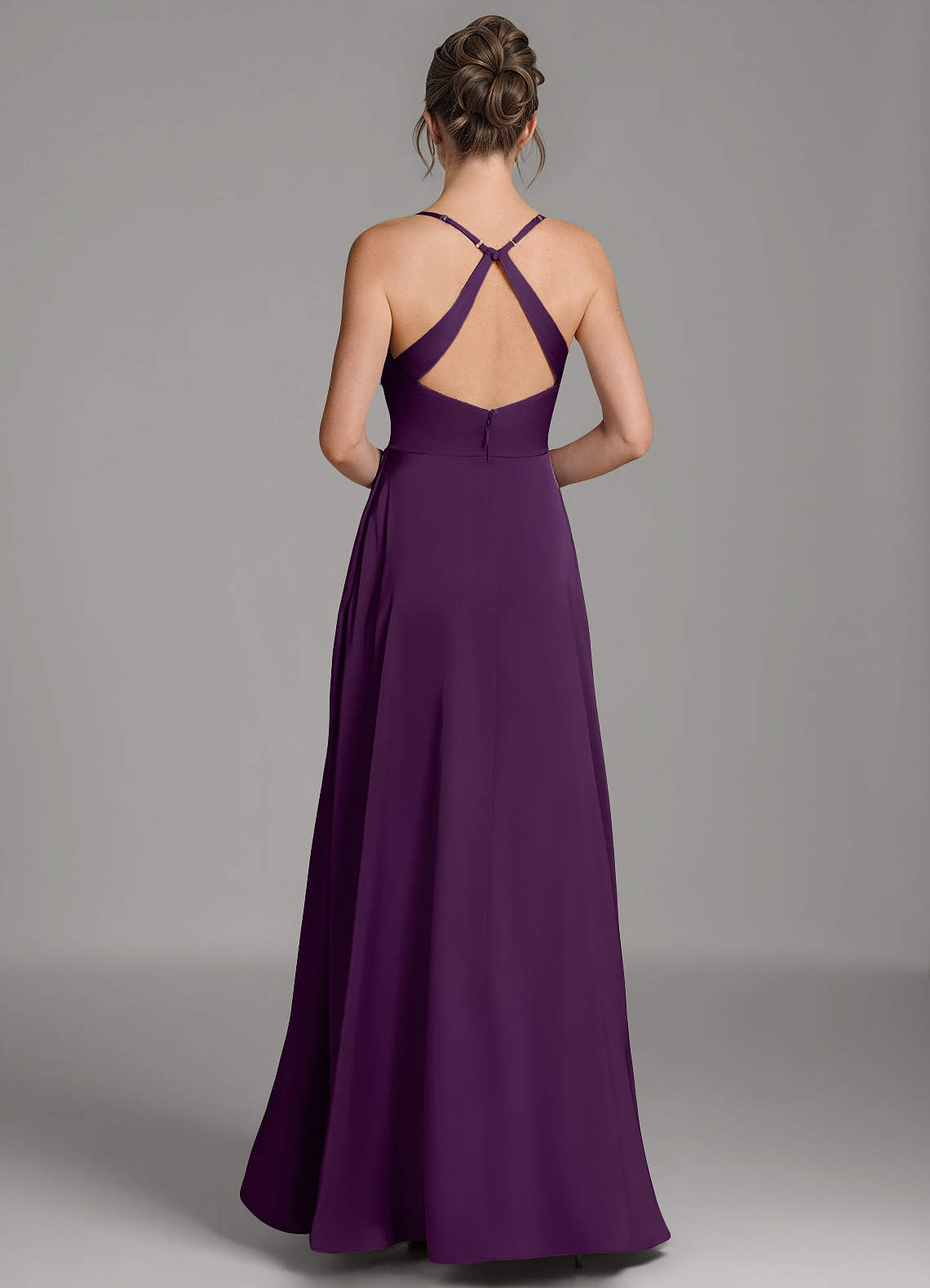 Frankie A-Line Scoop-Neck Stretch Satin Bridesmaid Dress in Grape