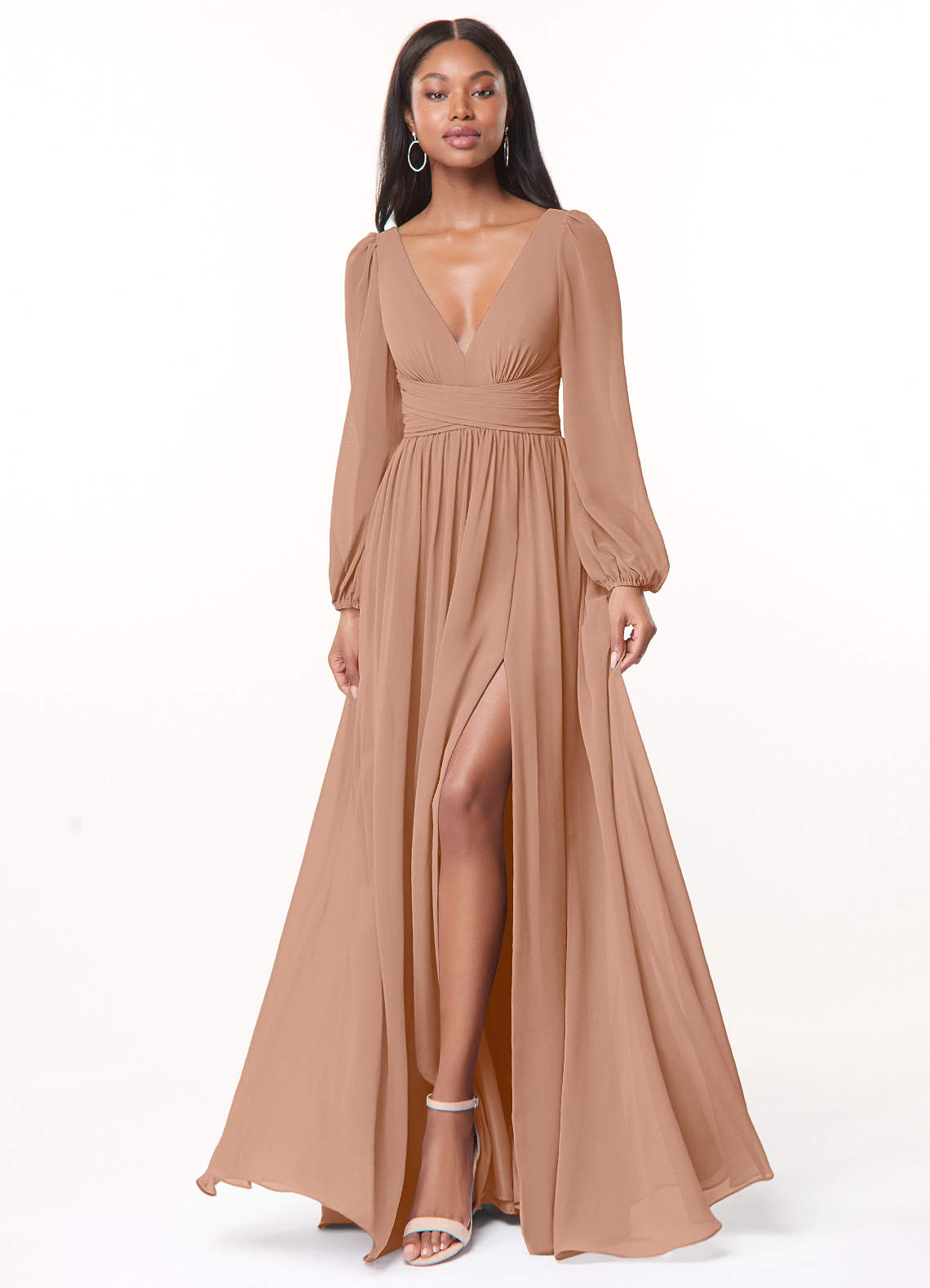 Norah A-Line V-Neck Chiffon Bridesmaid Dress in Champagne Rose