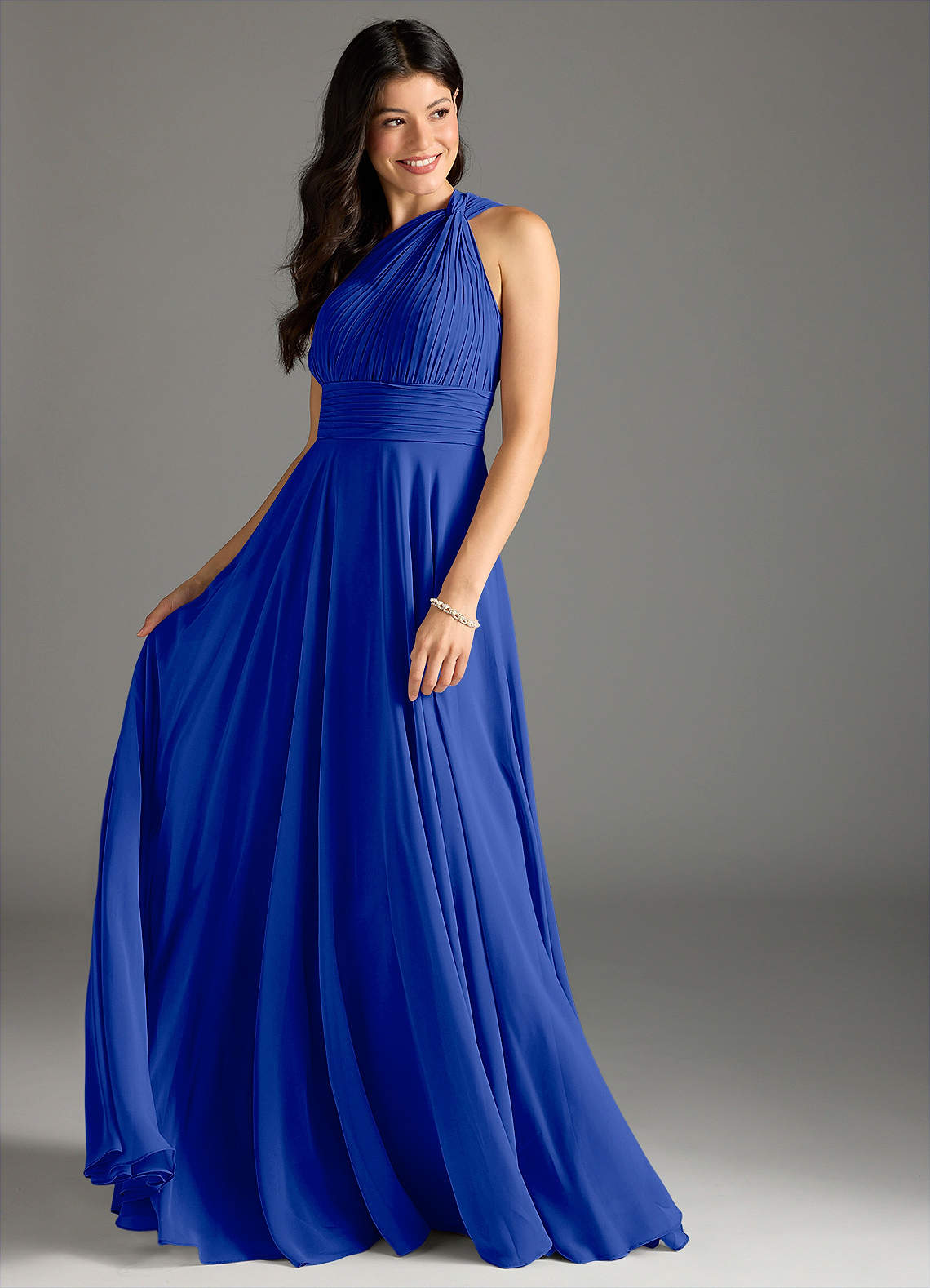 Charlize A-Line One-Shoulder Chiffon Bridesmaid Dress in Royal Blue
