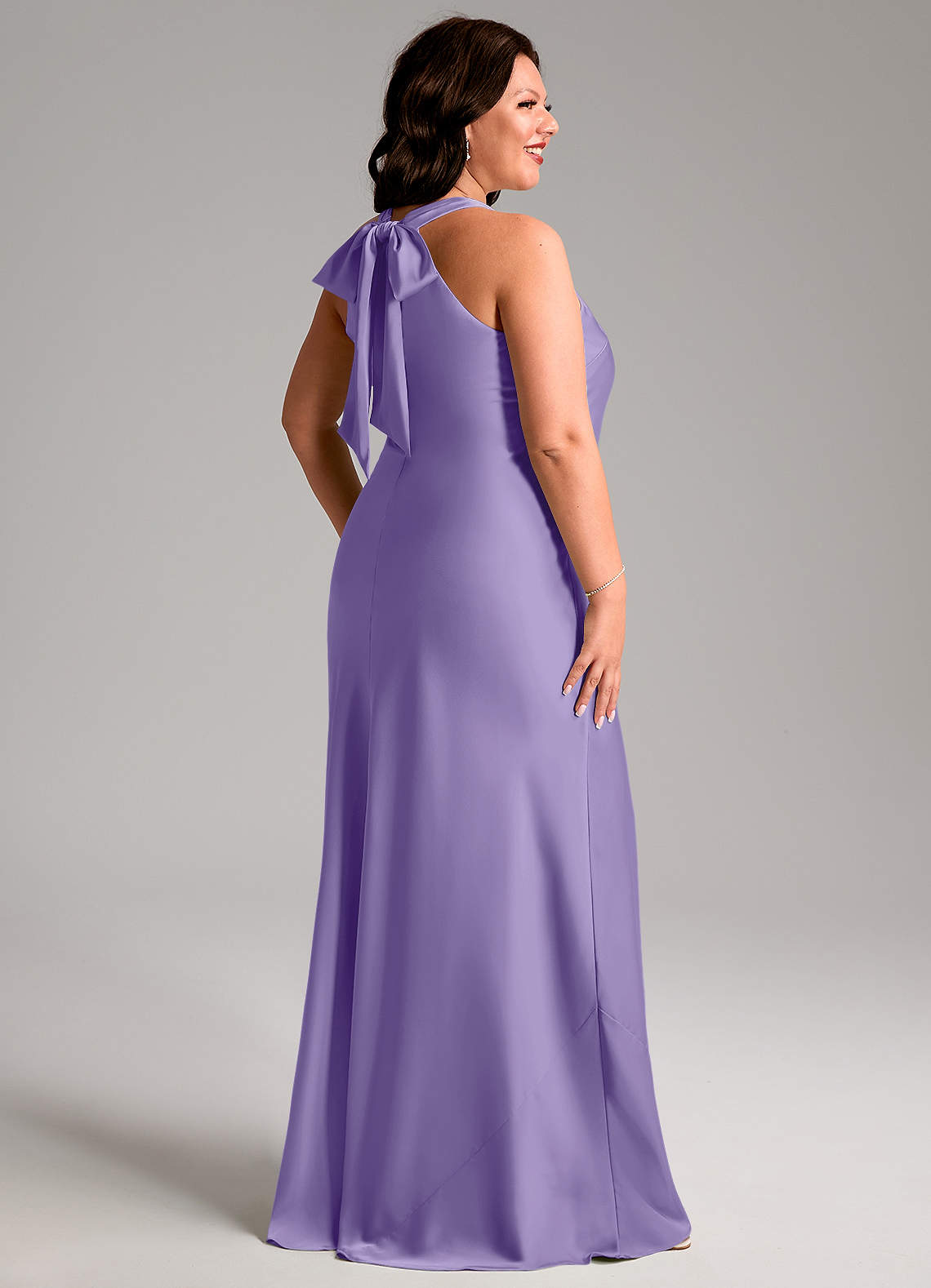 Doretta Mermaid Halter Stretch Satin Bridesmaid Dress in Tahiti