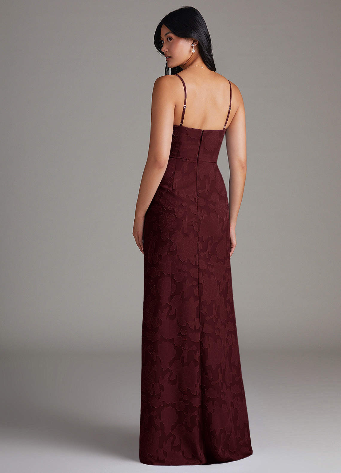 Maci Sheath V-Neck Floral Burnout Bridesmaid Dress in Cabernet