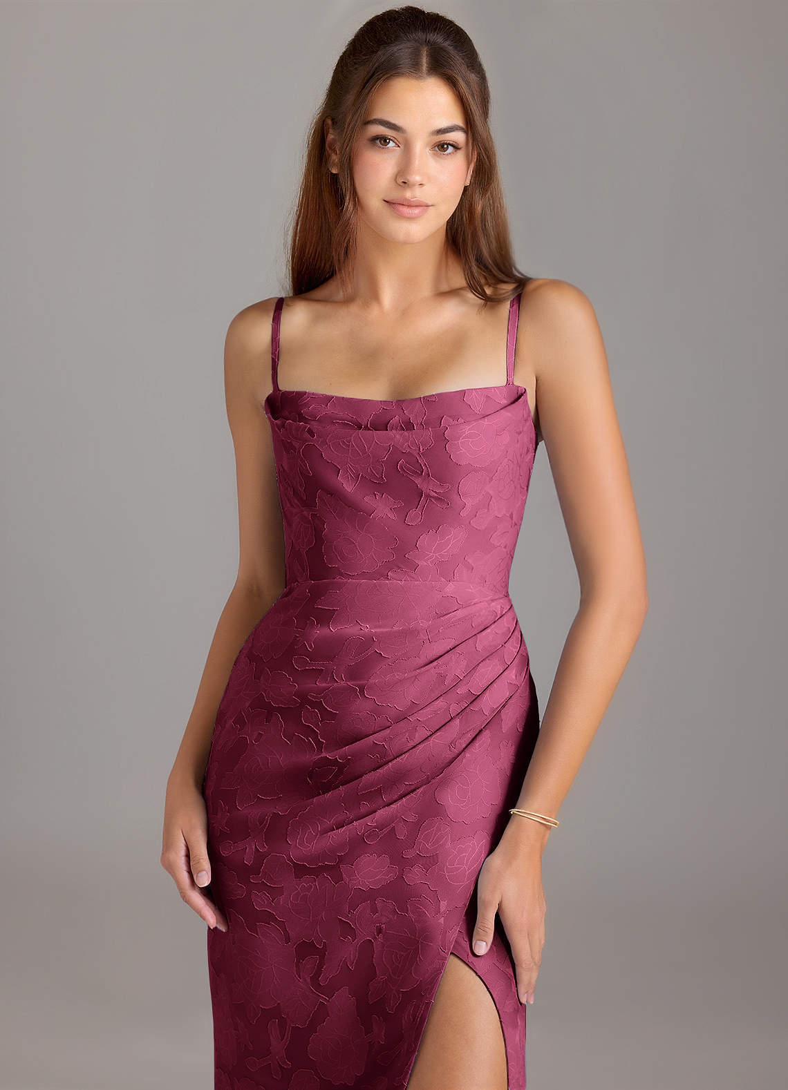 Leonis Sheath Strapless Floral Burnout Bridesmaid Dress in Mulberry