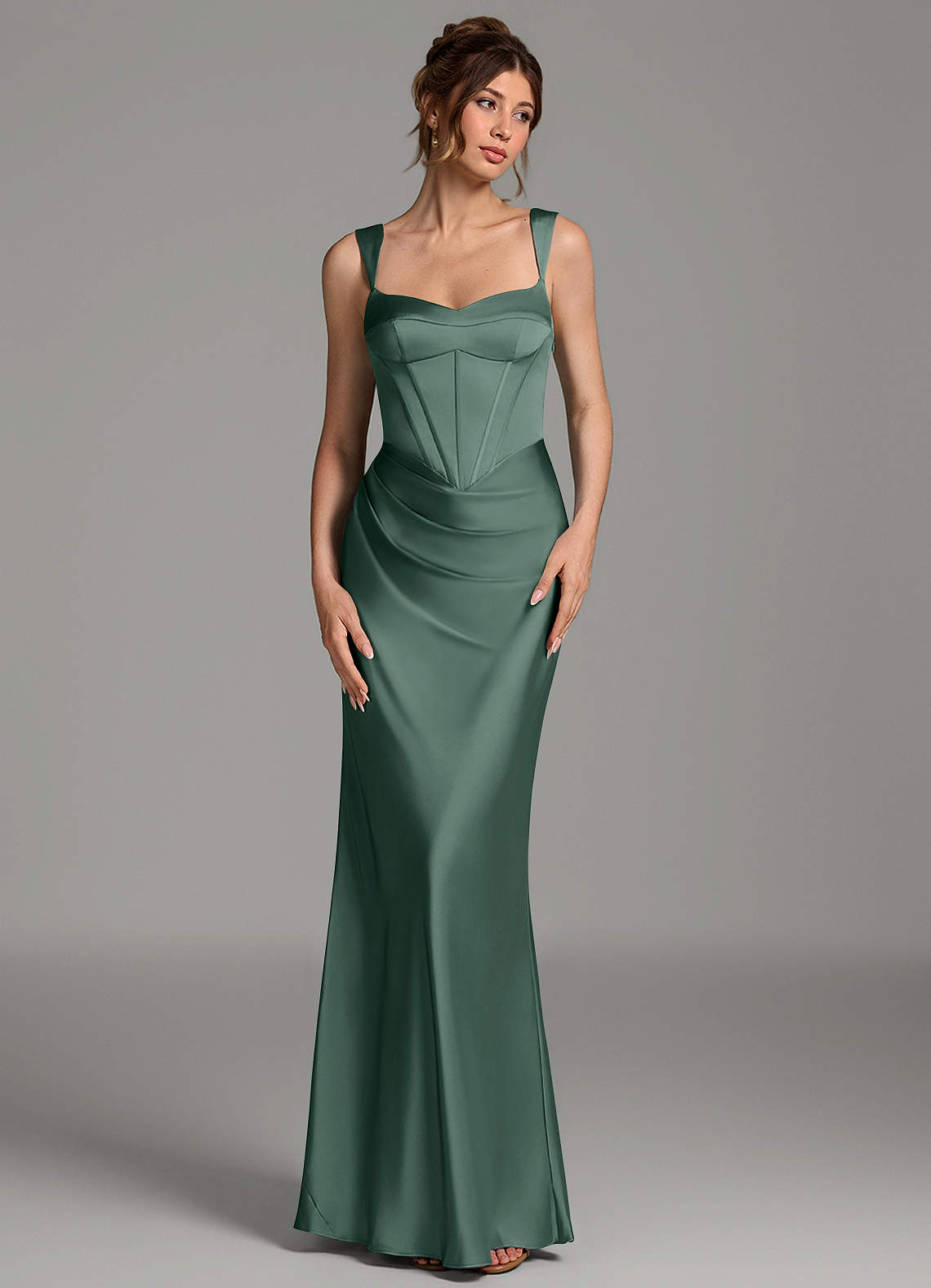 Mela Sheath Sweetheart Stretch Satin Bridesmaid Dress in Sea Moss