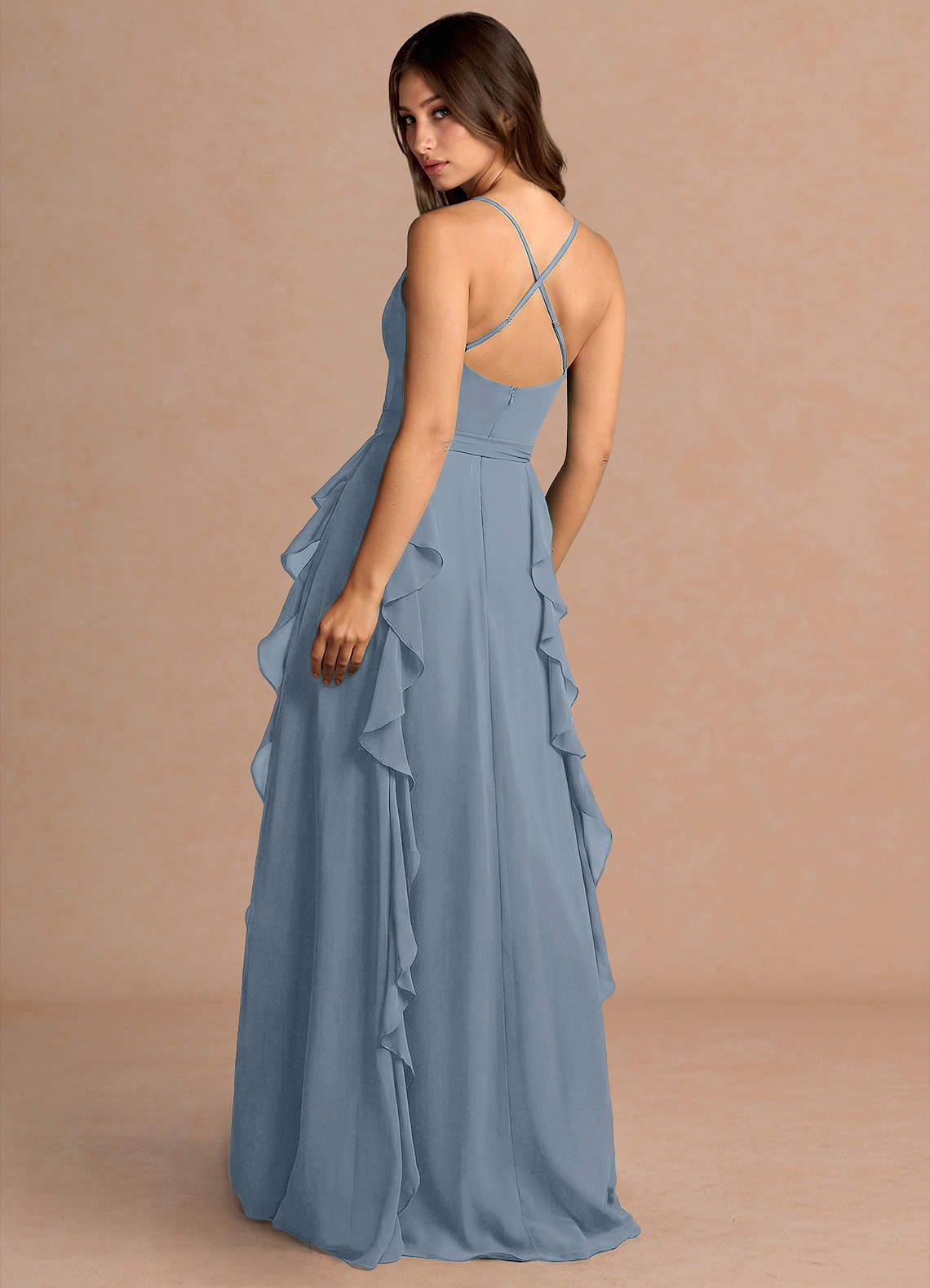 Alouette A-Line V-Neck Chiffon Evening Dress in Powder Blue