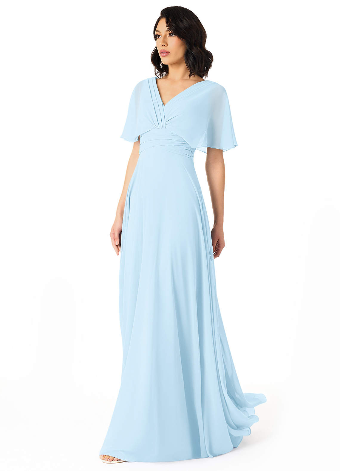 Pamela A-Line V-Neck Chiffon Bridesmaid Dress in Sky Blue