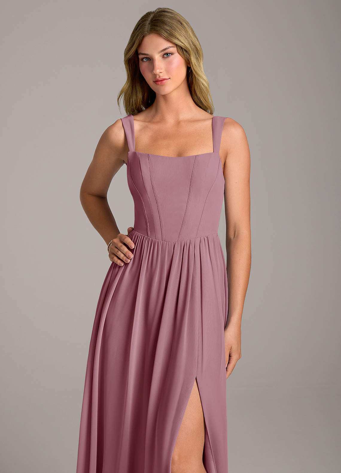 Rosaline A-Line Square-Neck Chiffon Bridesmaid Dress in Vintage Mauve