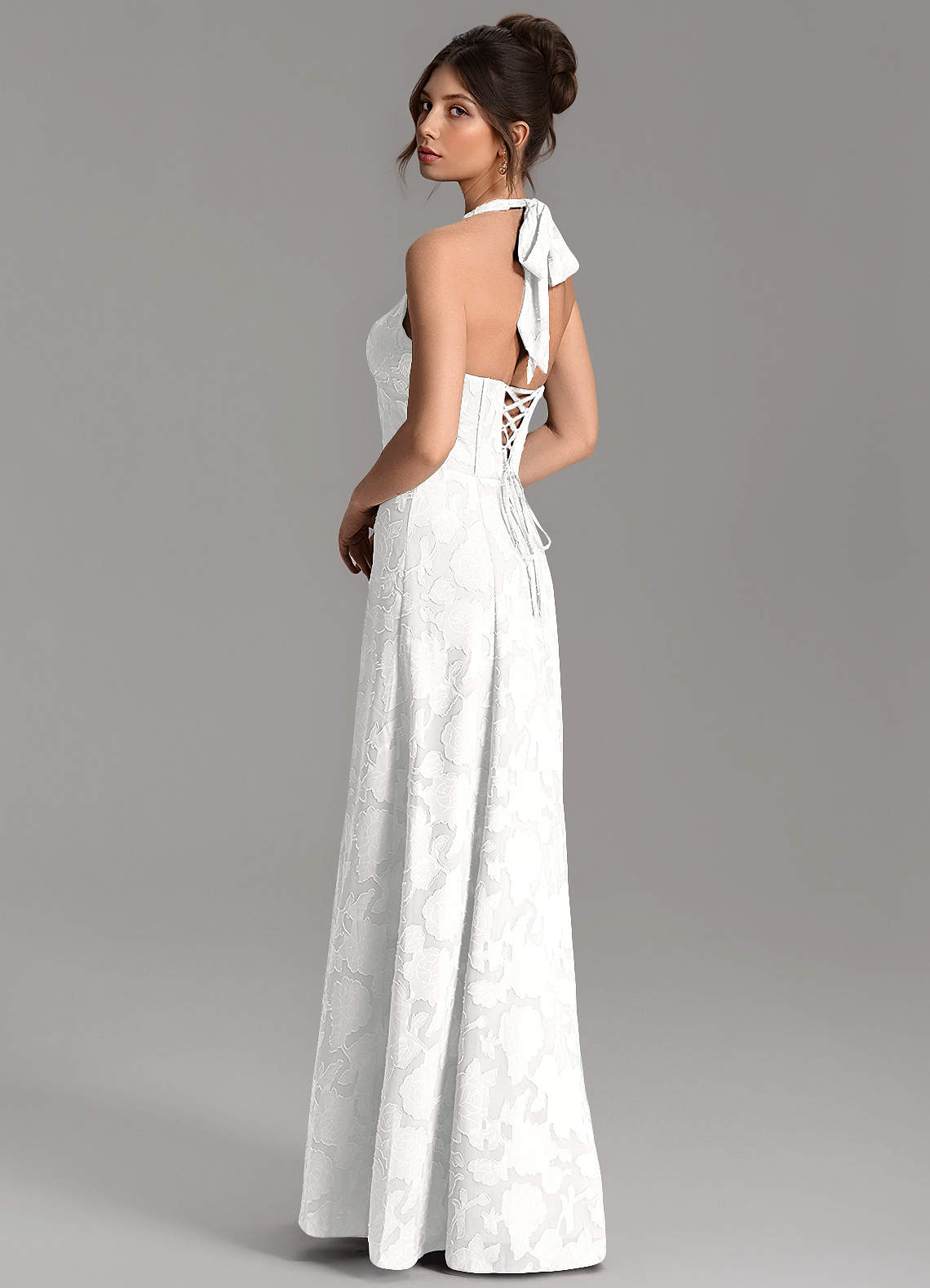 Nia A-Line V-Neck Floral Burnout Bridesmaid Dress in white