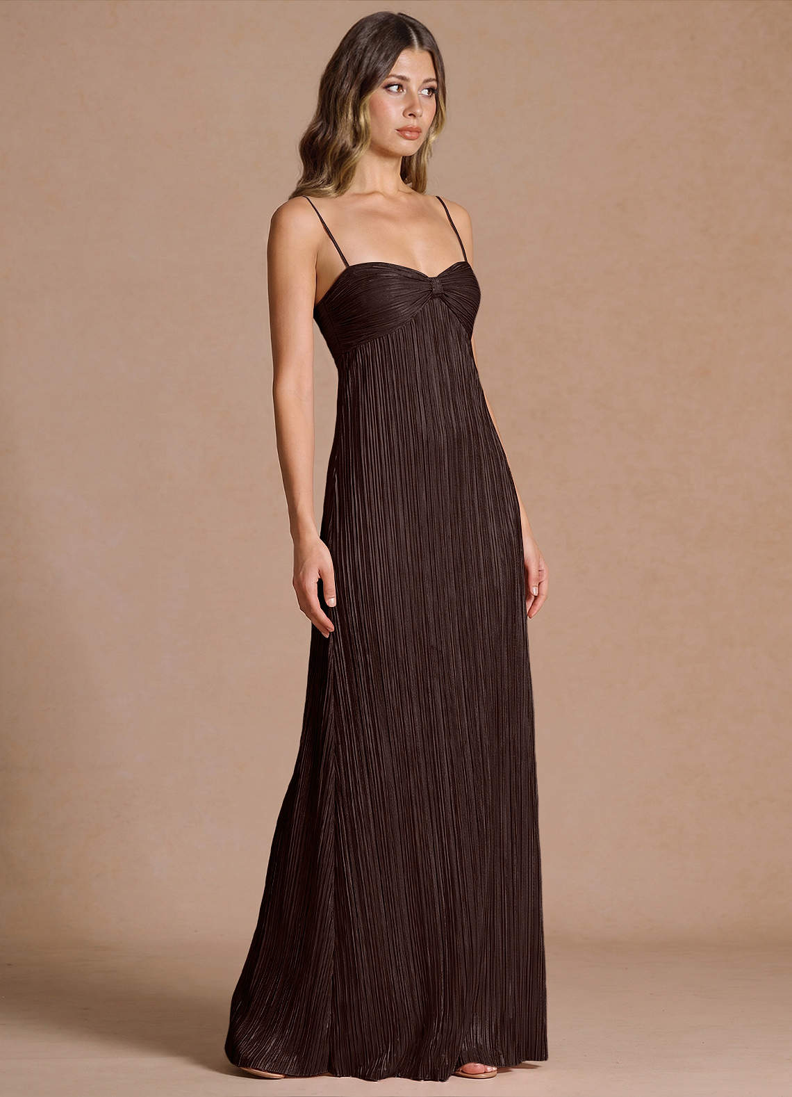 Emmeline A-Line V-Neck Floral Burnout Evening Dress in Chocolate