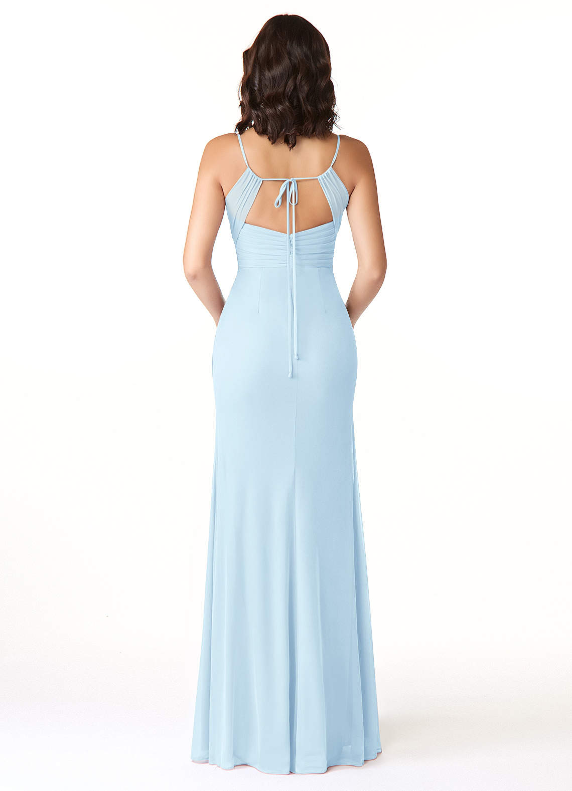 Reneya Mermaid V-Neck Mesh Bridesmaid Dress in Sky Blue