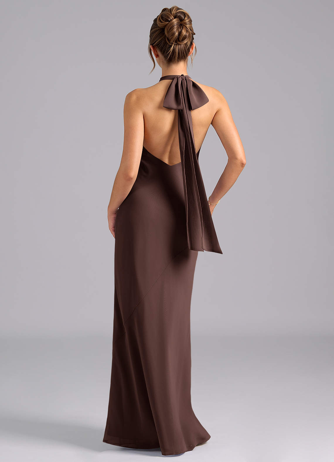 Velli Mermaid Halter Chiffon Bridesmaid Dress in Ganache