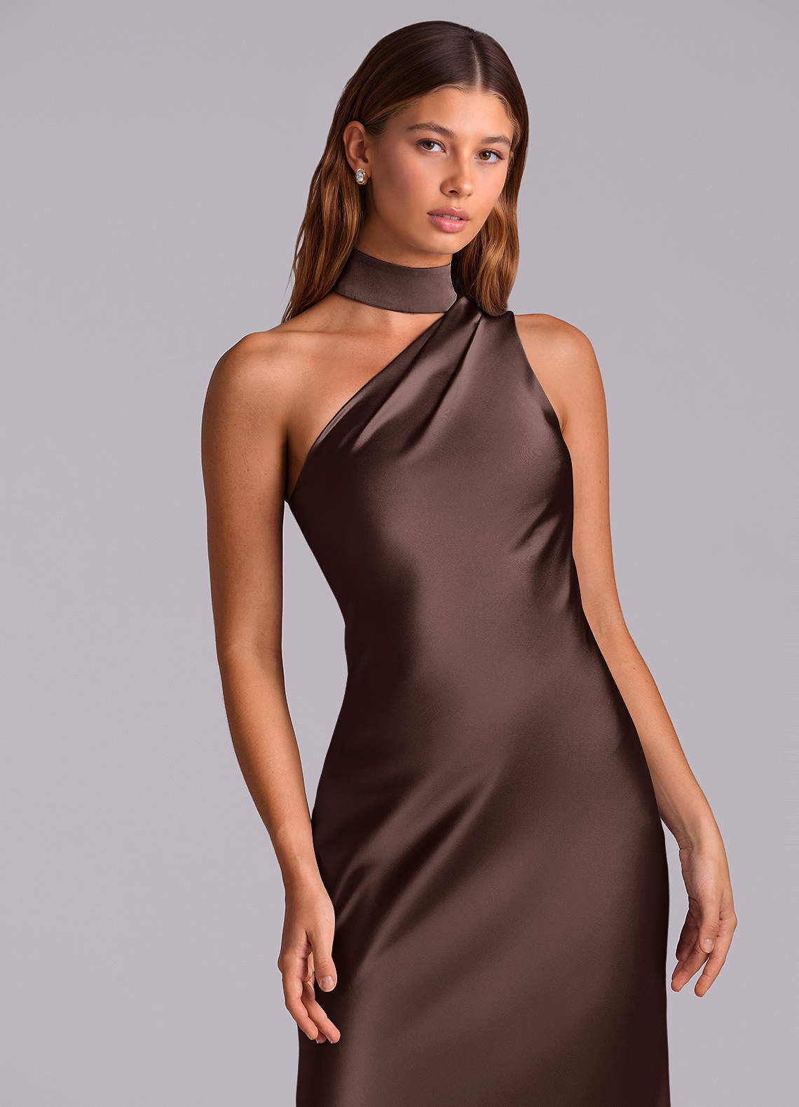 Seona Mermaid One-Shoulder Stretch Satin and Tulle Bridesmaid Dress in Ganache