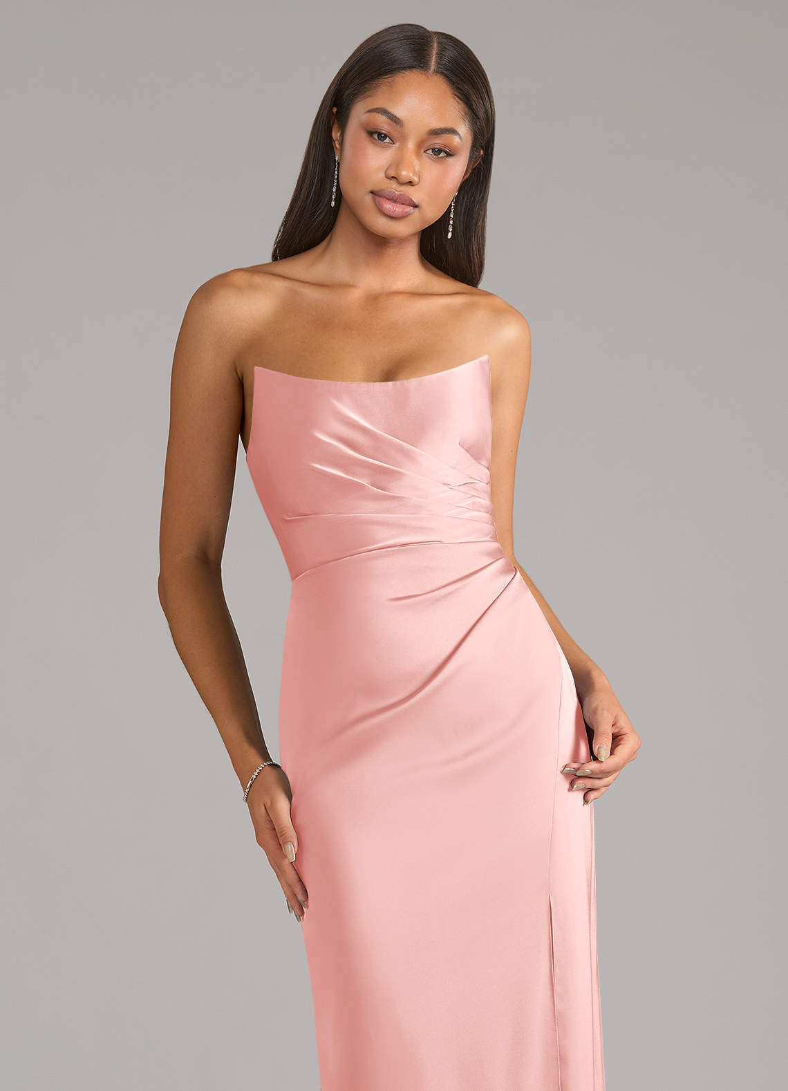 Marla Sheath Strapless Stretch Satin Bridesmaid Dress in Powder Pink