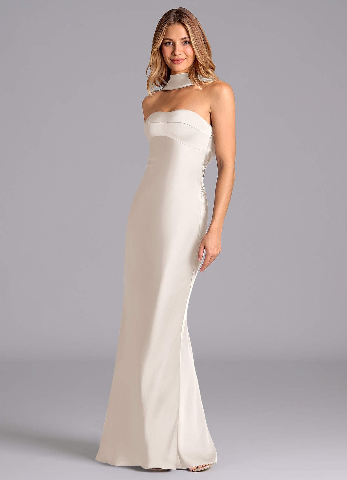 Lusinda Mermaid Strapless Stretch Satin Bridesmaid Dress in White Alabaster