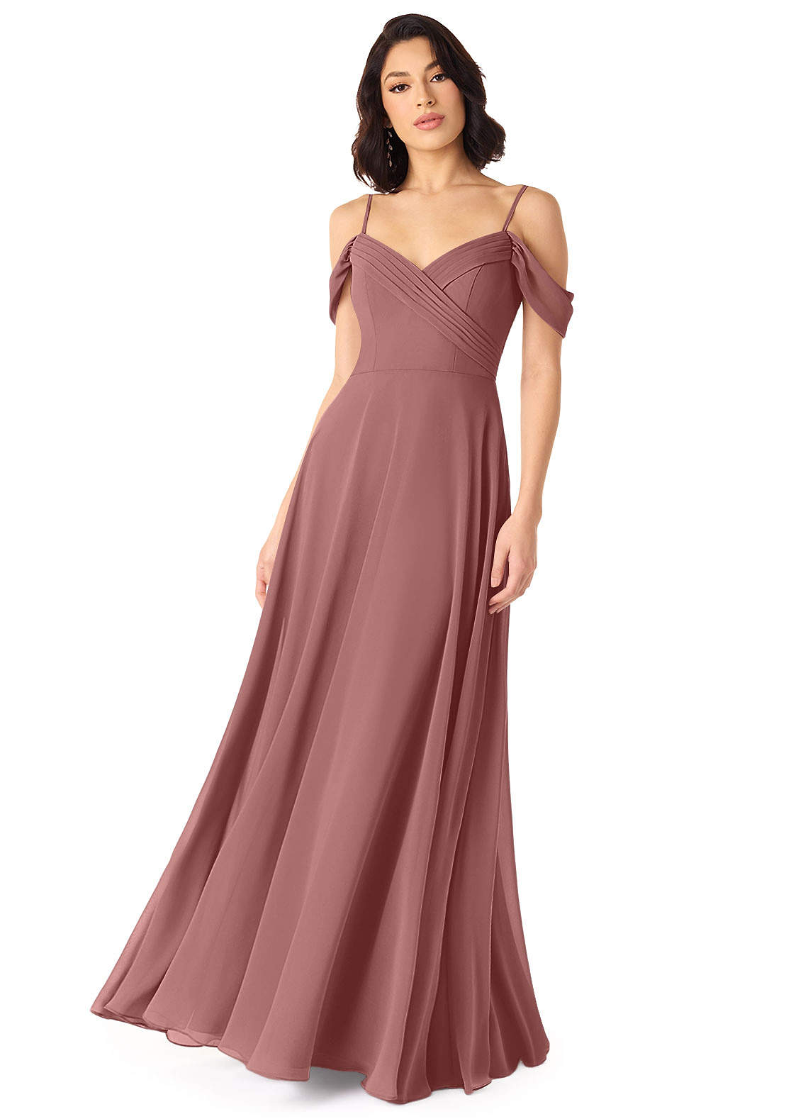 Tancie A-Line Off-the-Shoulder Chiffon Bridesmaid Dress in Desert Rose