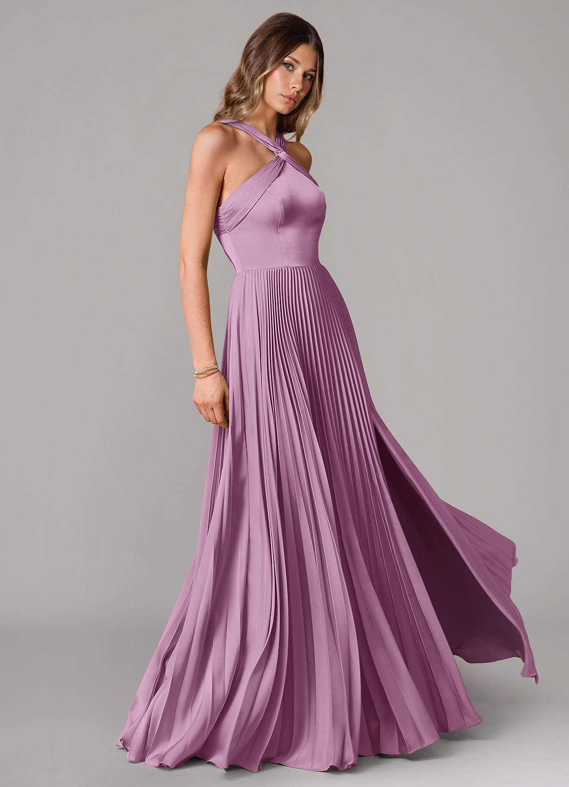 Afra A-Line Halter-Neck Stretch Satin Bridesmaid Dress in Wisteria