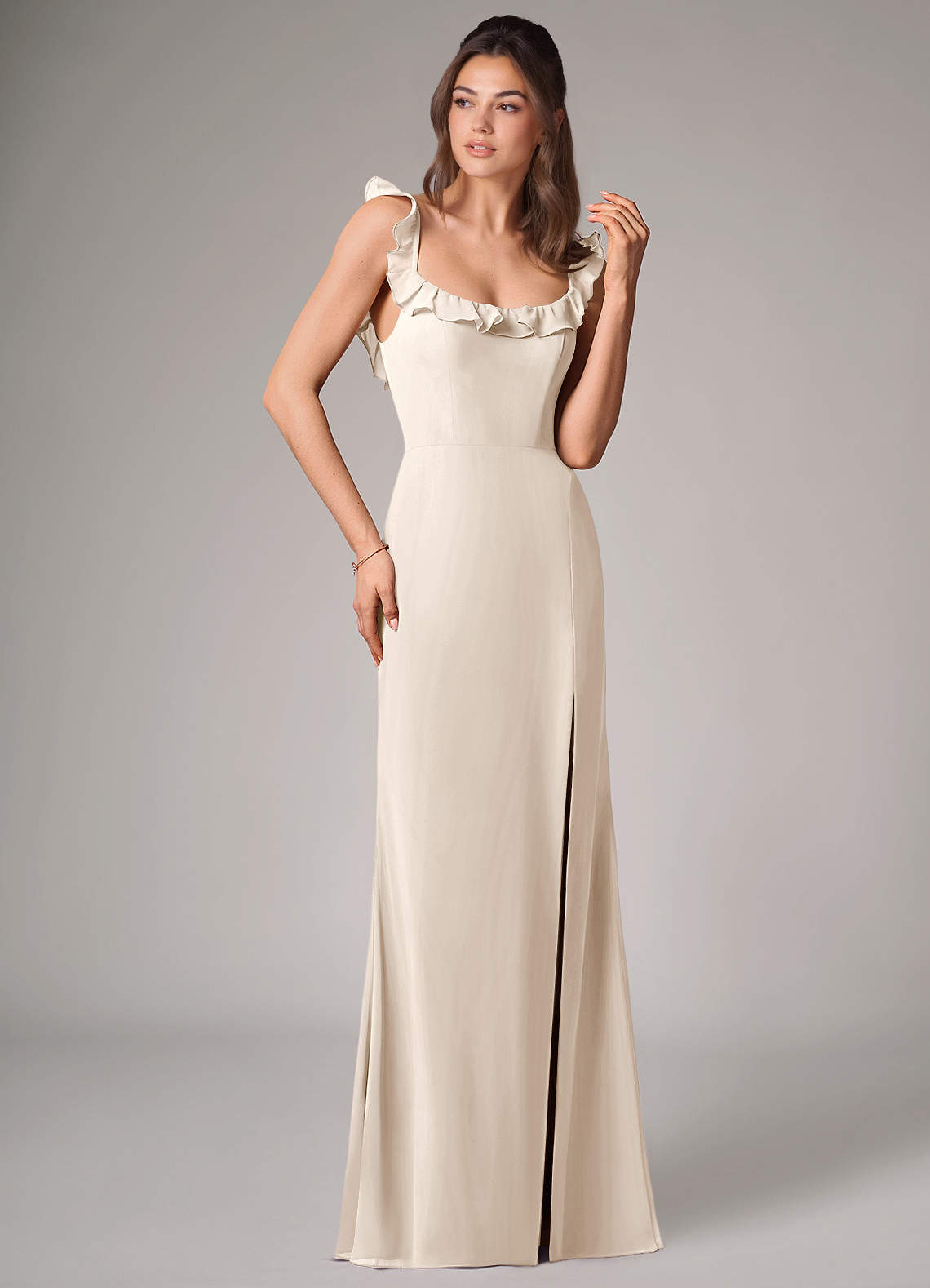 Callie Mermaid Scoop-Neck Chiffon Bridesmaid Dress in White Alabaster